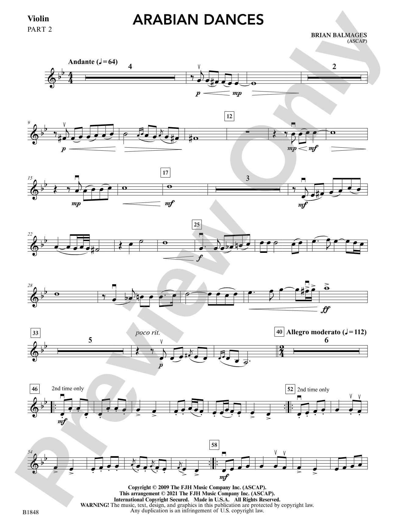Arabian Dances: Part 2 - Violin