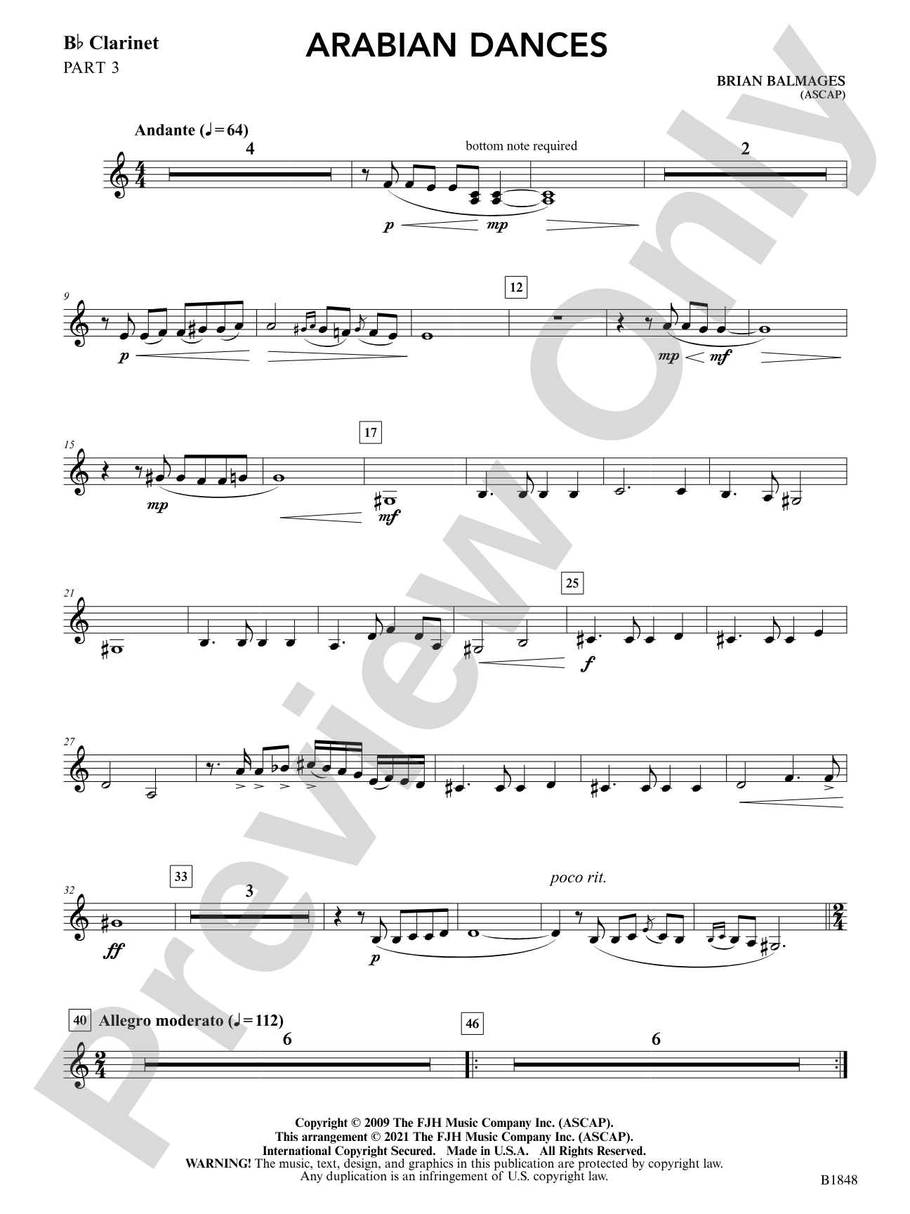 Arabian Dances: Part 3 - B-flat Clarinet