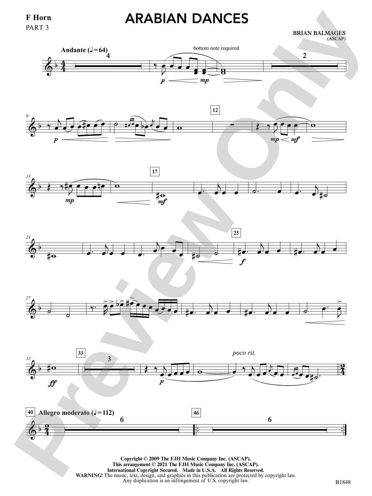 Arabian Dances: Part 3 - F Horn