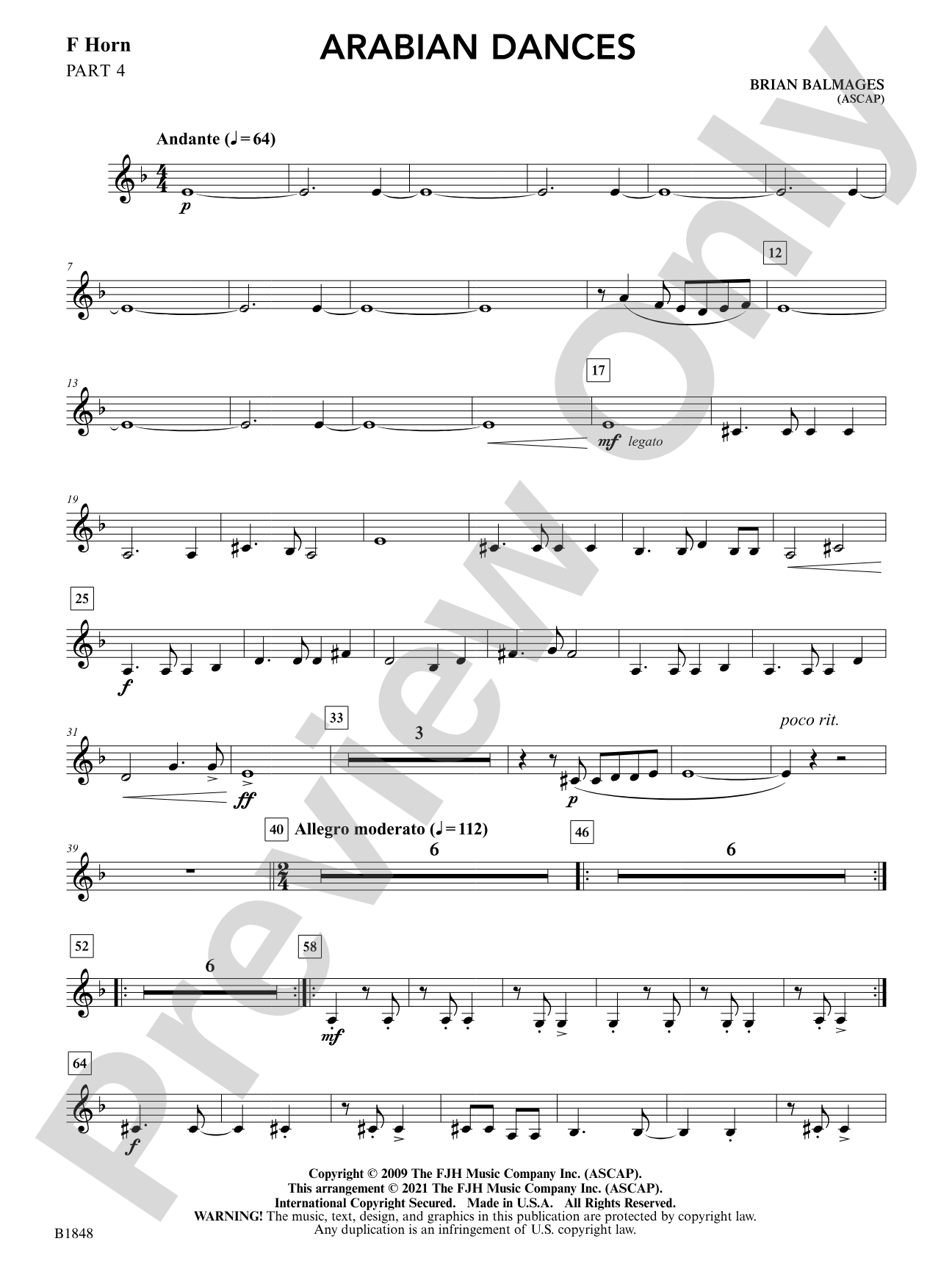 Arabian Dances: Part 4 - F Horn