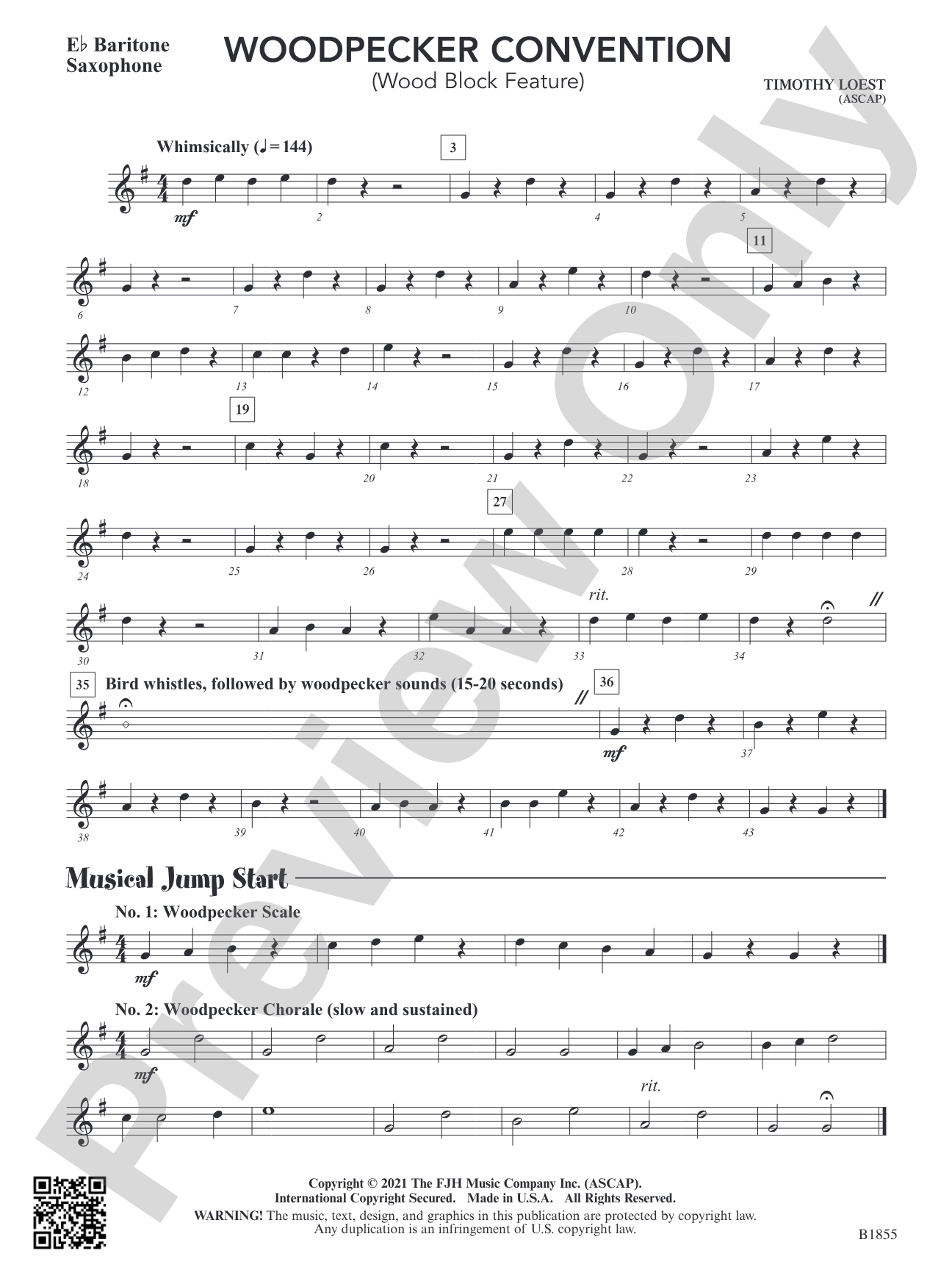Woodpecker Convention (Wood Block Feature): E-flat Baritone Saxophone