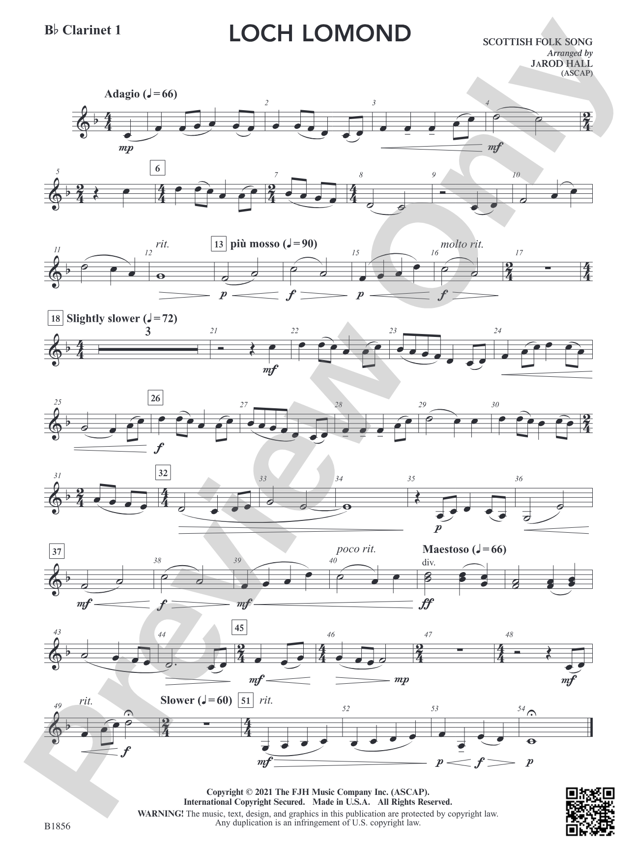 Loch Lomond: B-flat Clarinet 1