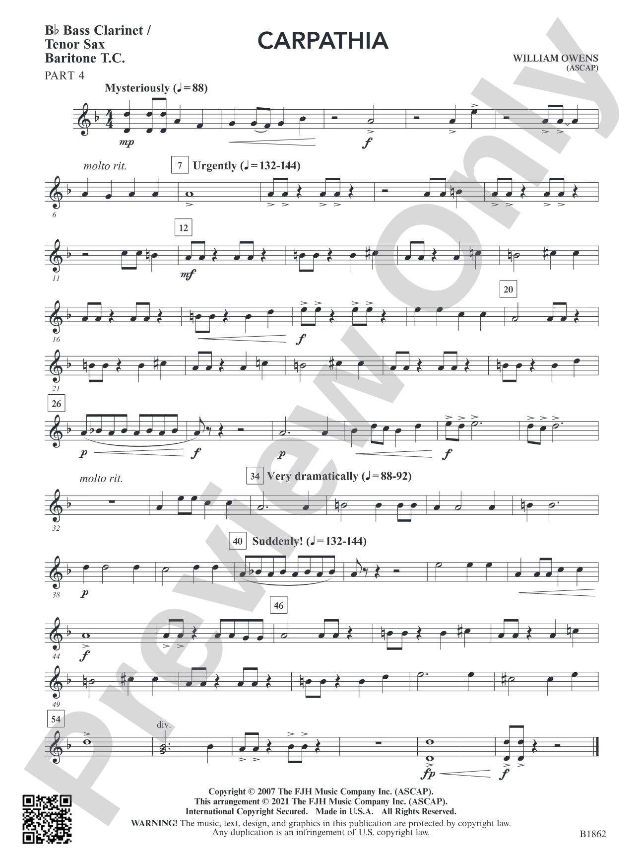 Carpathia: Part 4 - B-flat Bass Clarinet / Tenor Sax / Baritone T.C.