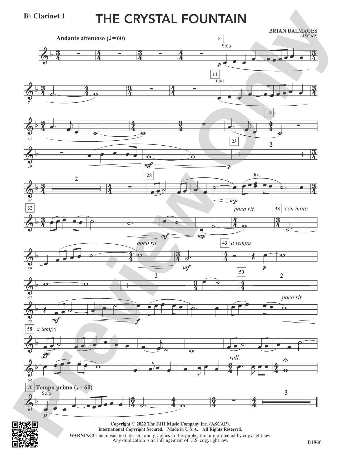 The Crystal Fountain: B-flat Clarinet 1