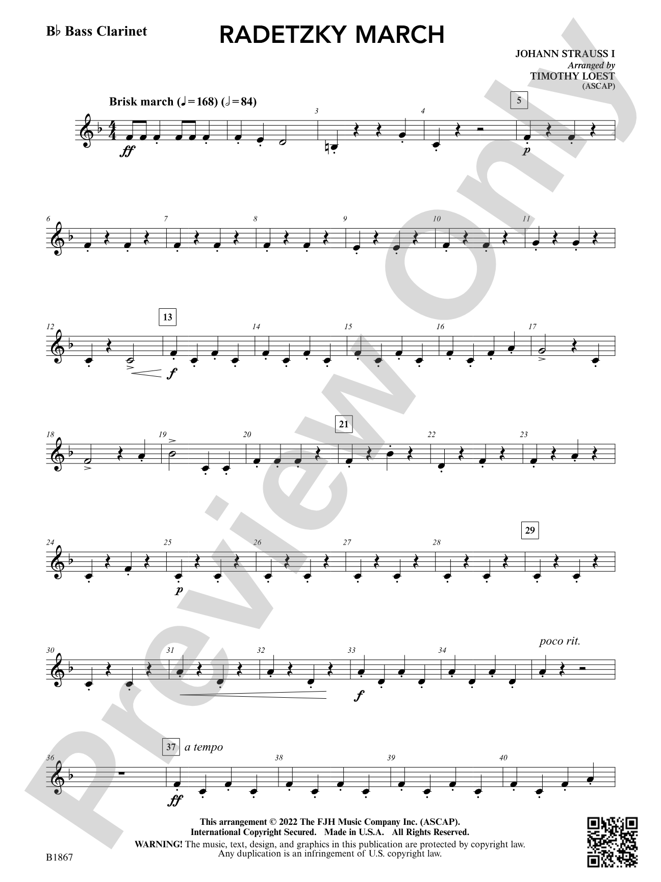 Radetzky March: B-flat Bass Clarinet