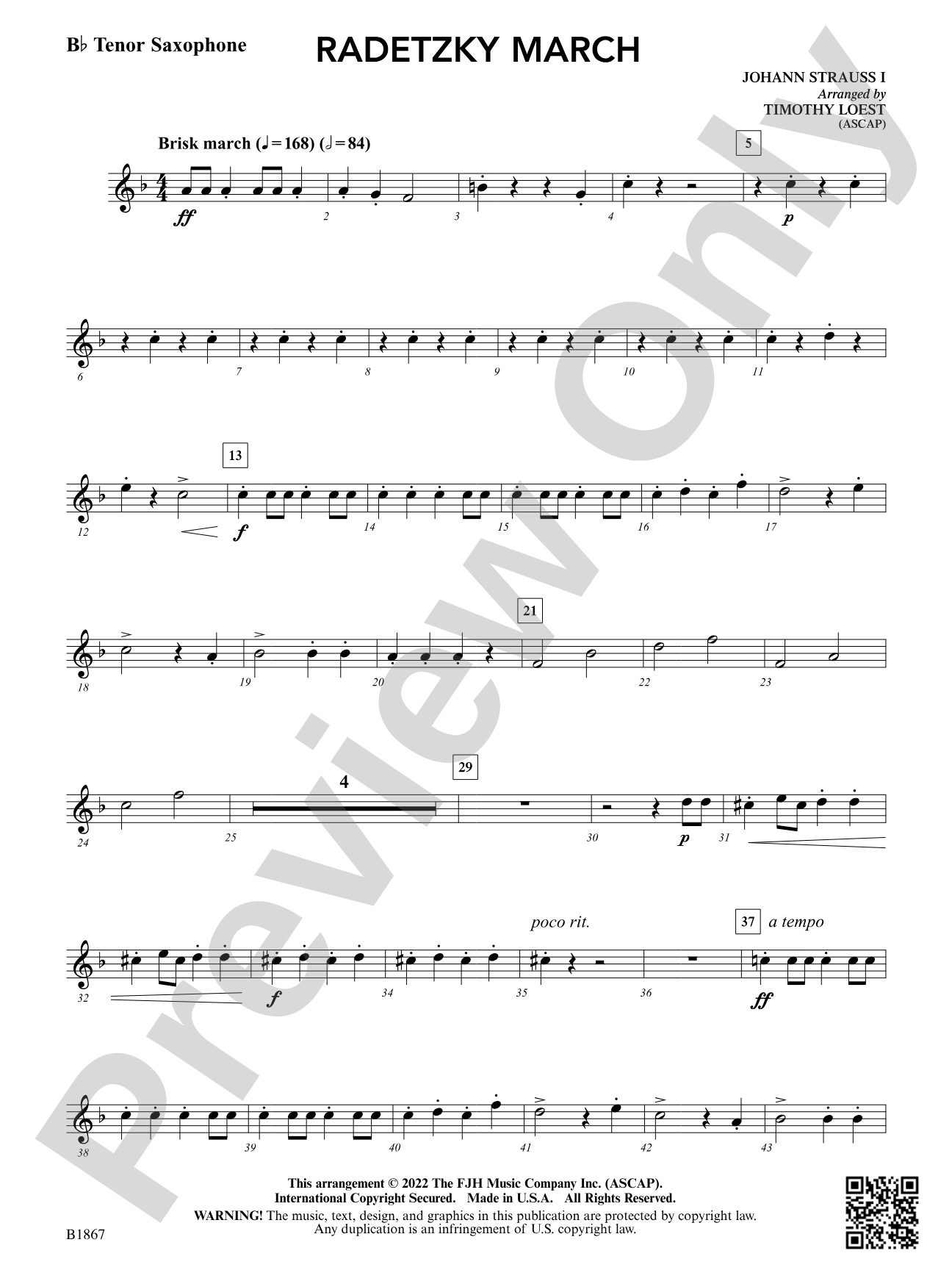 Radetzky March: B-flat Tenor Saxophone
