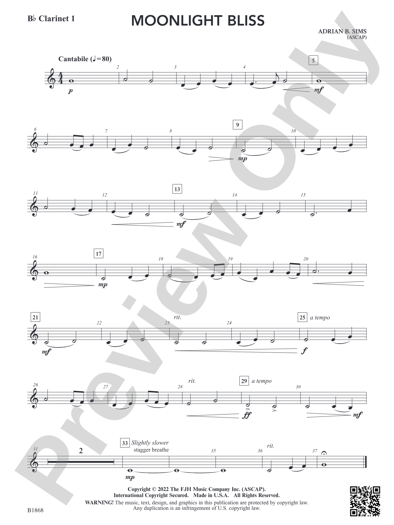 Moonlight Bliss: B-flat Clarinet 1