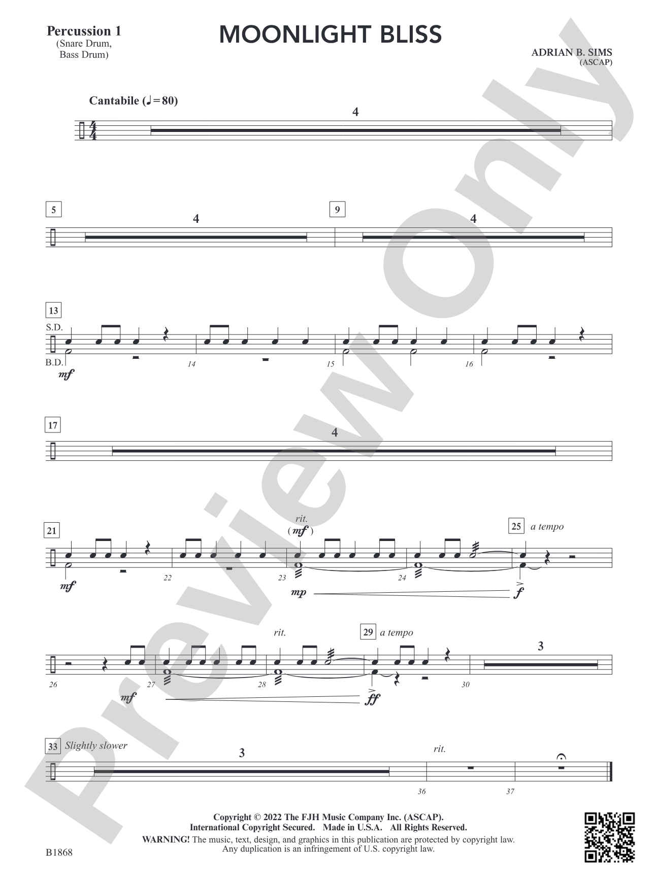 Moonlight Bliss: Percussion 1