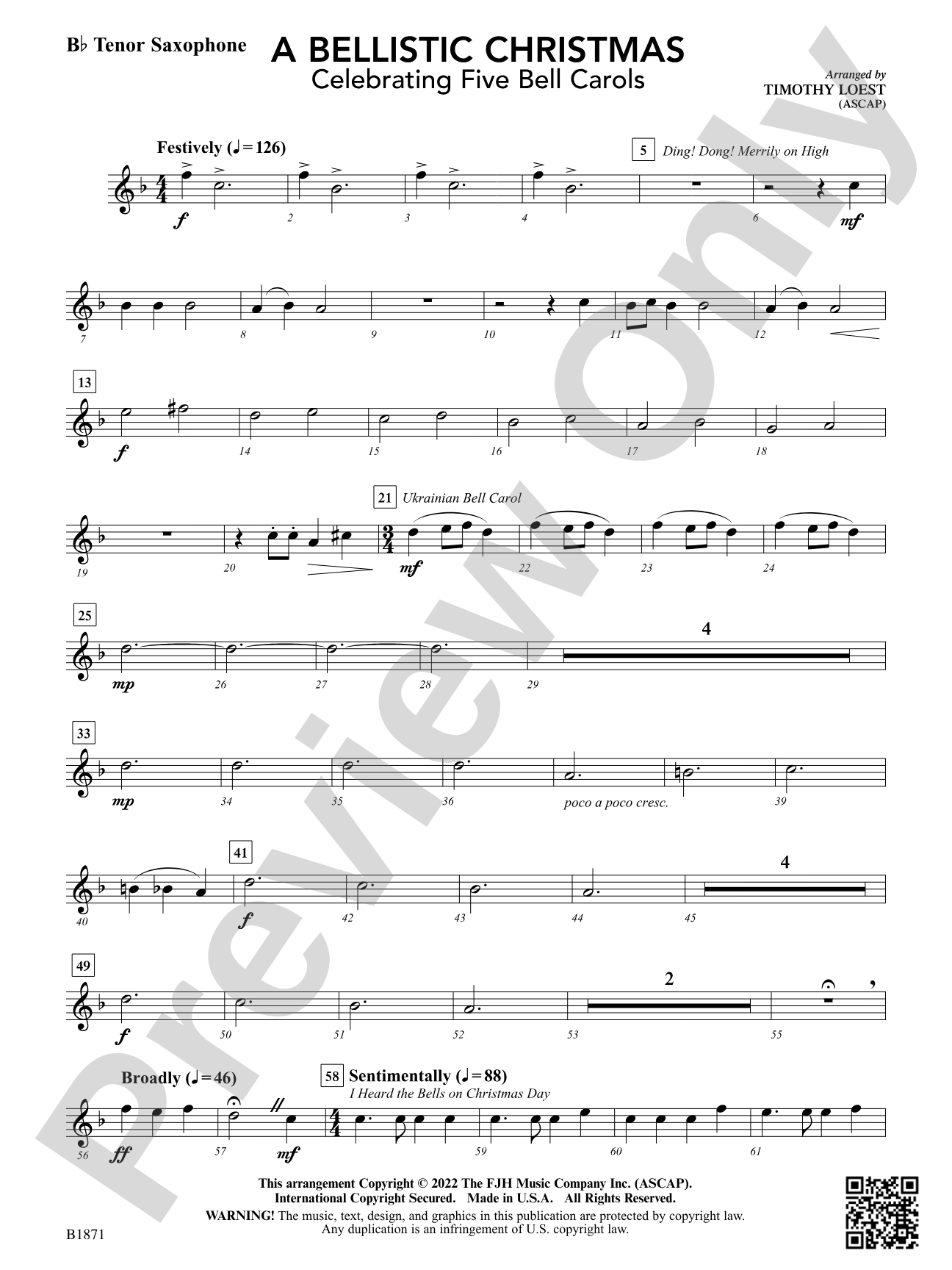 A Bellistic Christmas: B-flat Tenor Saxophone