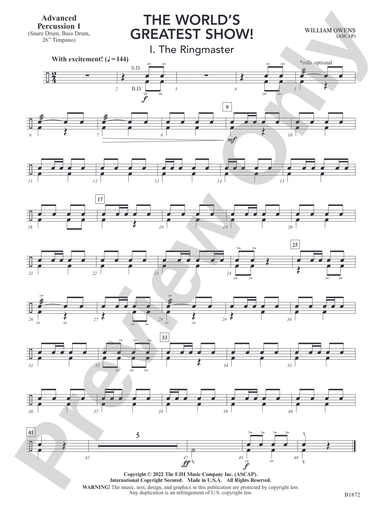 The World's Greatest Show!: Advanced Percussion 1