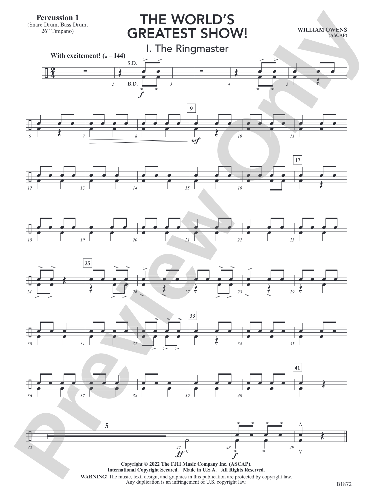 The World's Greatest Show!: Percussion 1