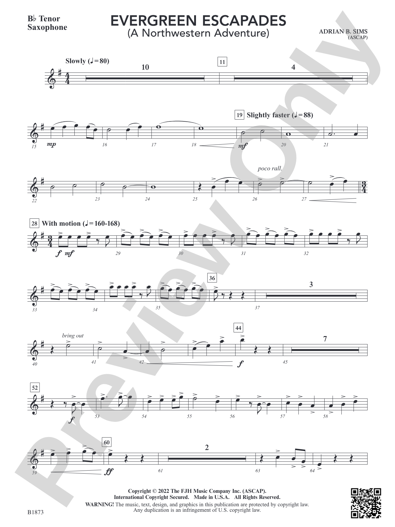 Evergreen Escapades: B-flat Tenor Saxophone