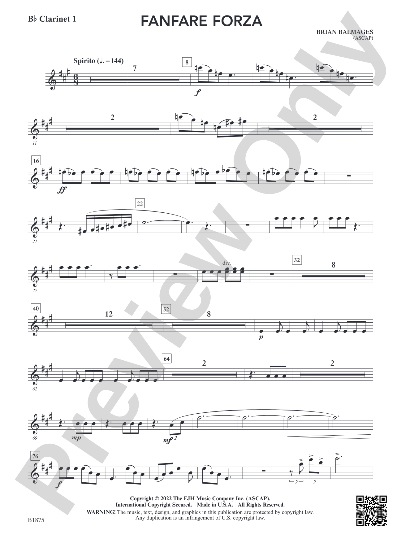 Fanfare Forza: B-flat Clarinet 1