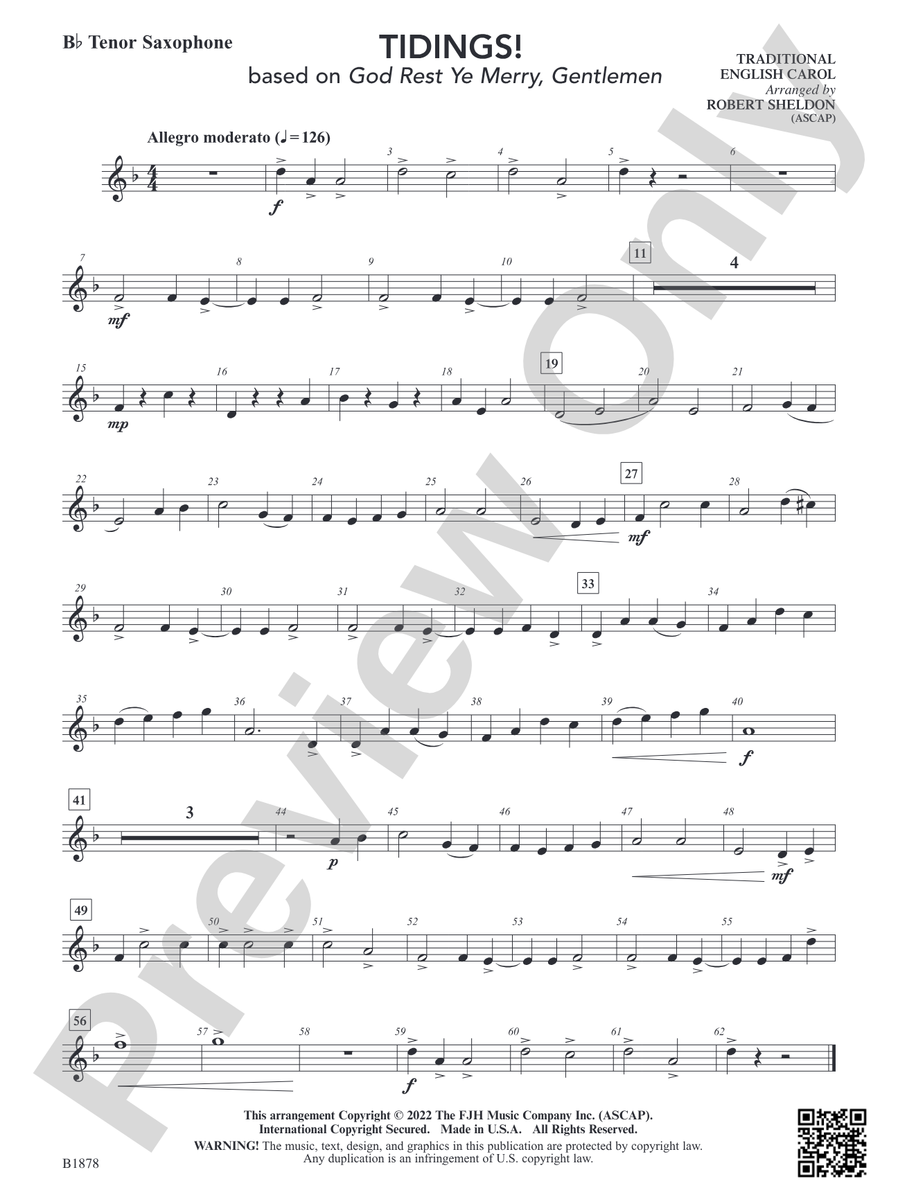 Tidings!: B-flat Tenor Saxophone