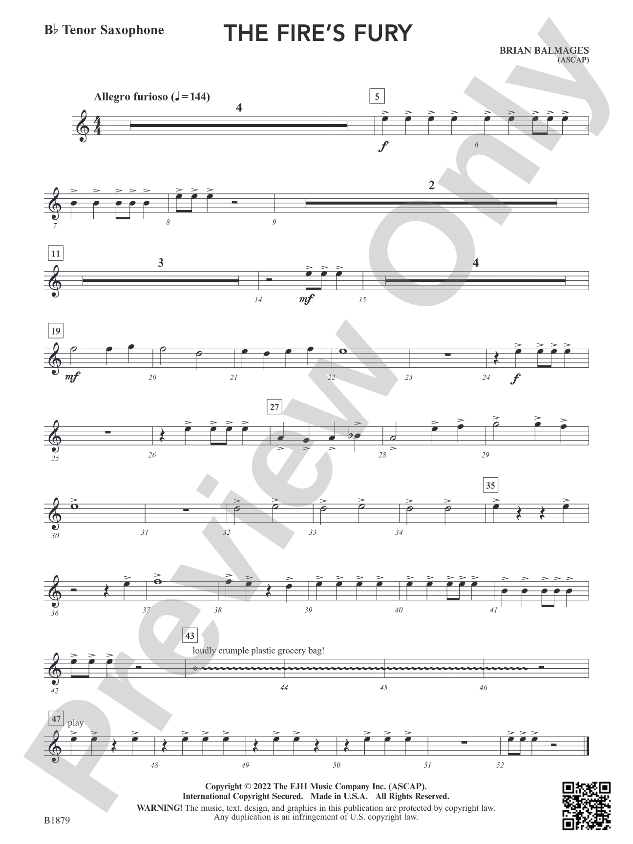The Fire's Fury: B-flat Tenor Saxophone