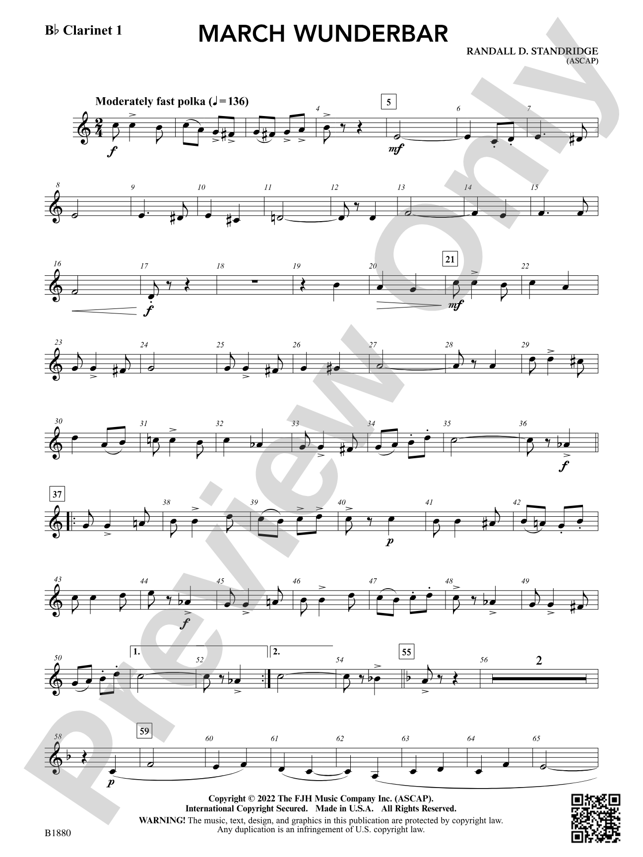March Wunderbar: B-flat Clarinet 1