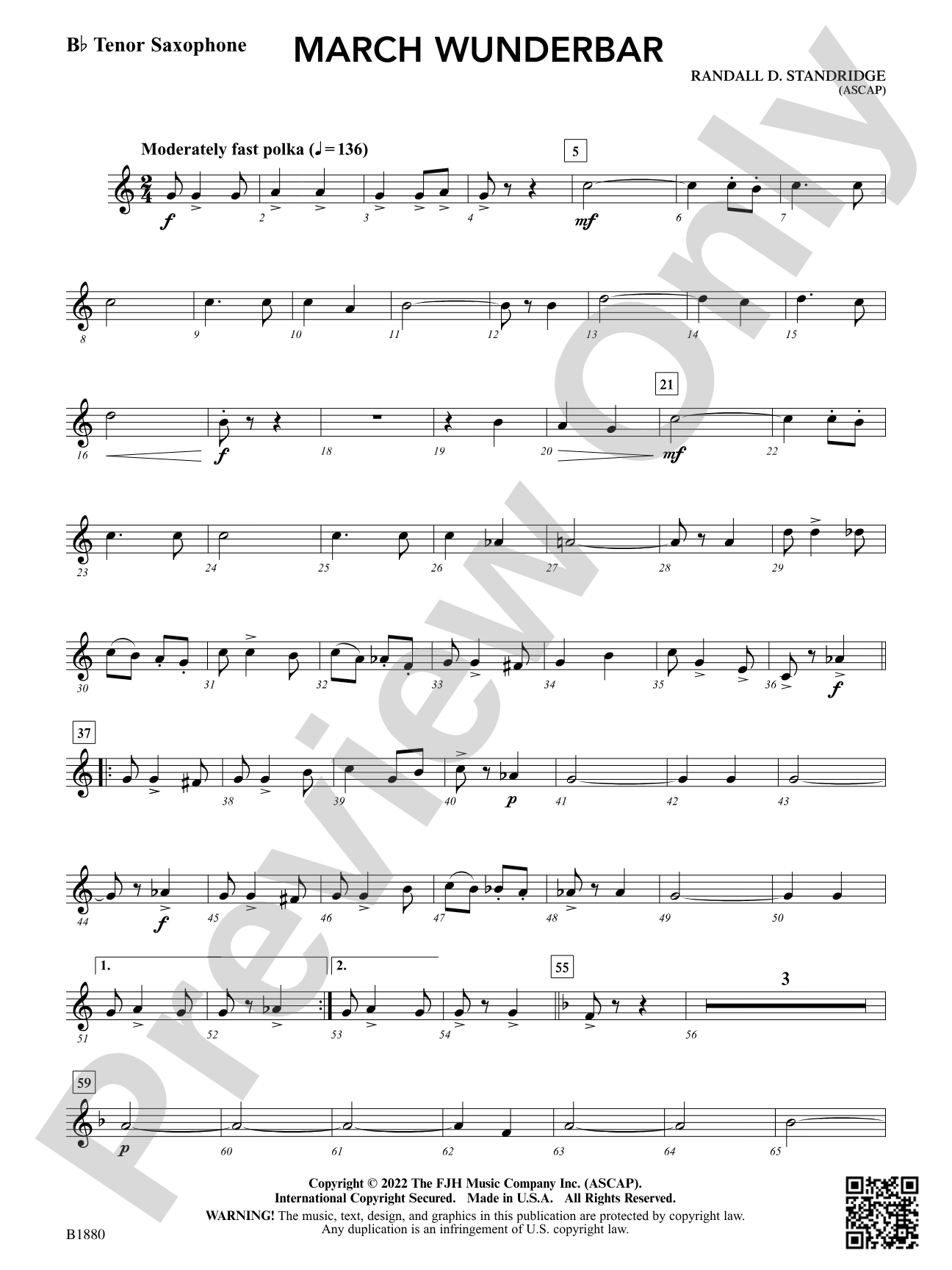 March Wunderbar: B-flat Tenor Saxophone