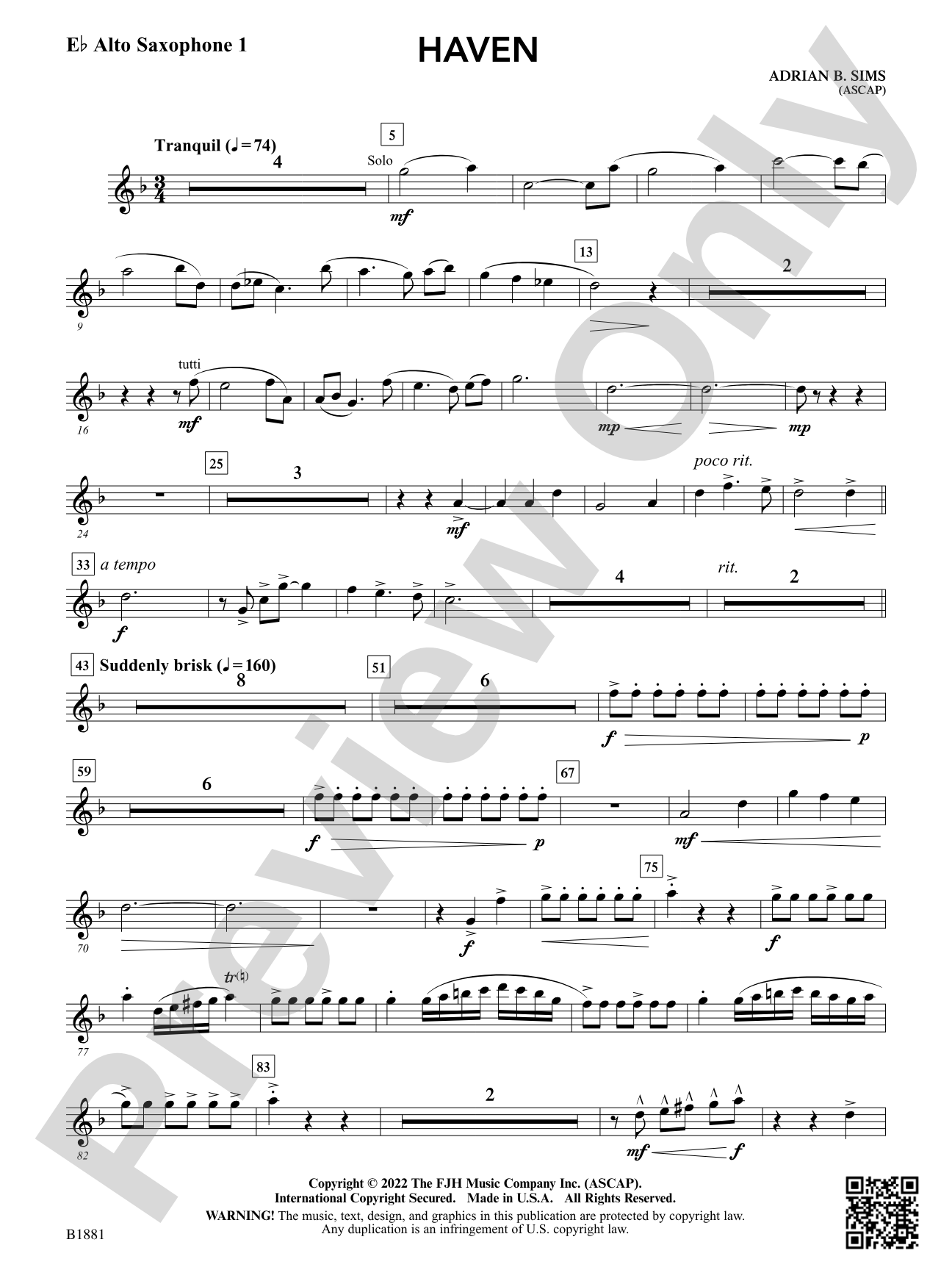 Haven: E-flat Alto Saxophone 1