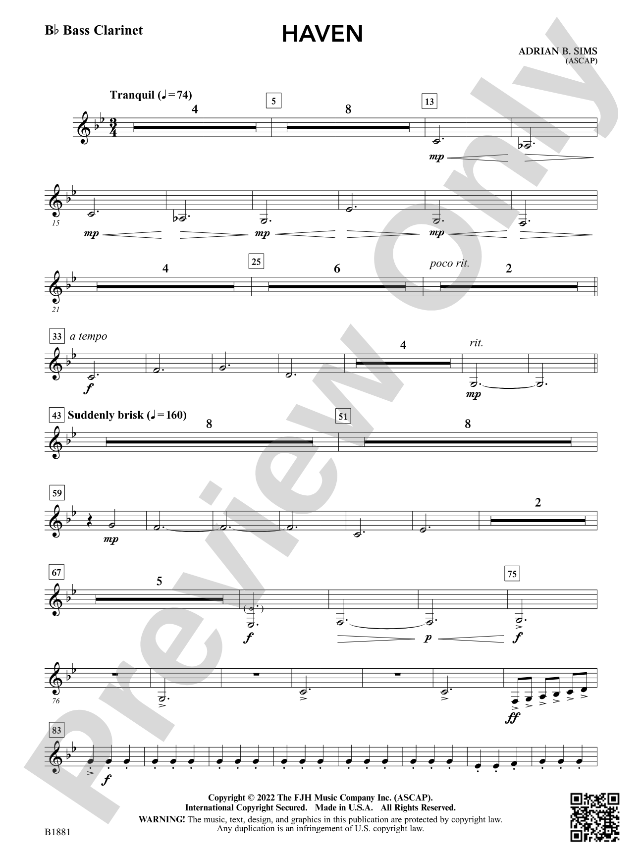 Haven: B-flat Bass Clarinet