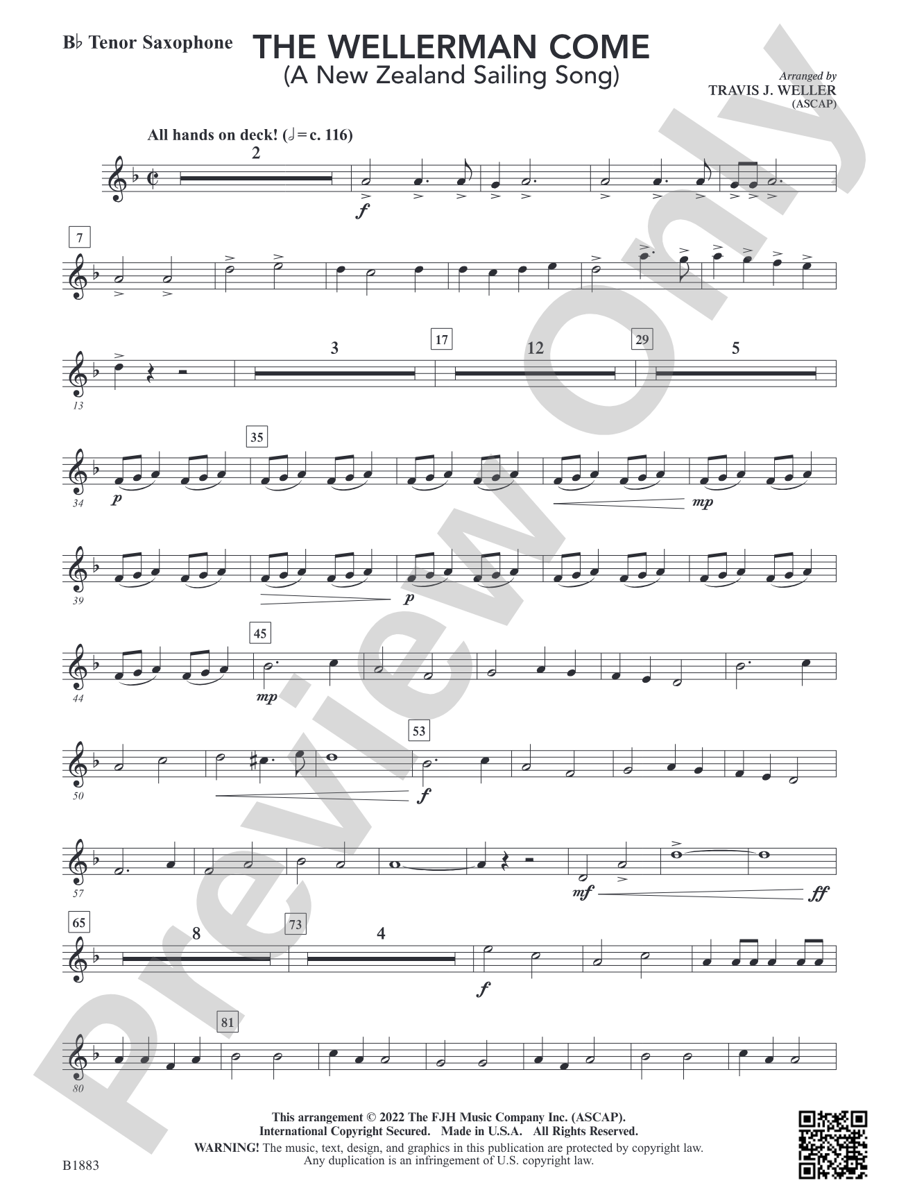 The Wellerman Come: B-flat Tenor Saxophone