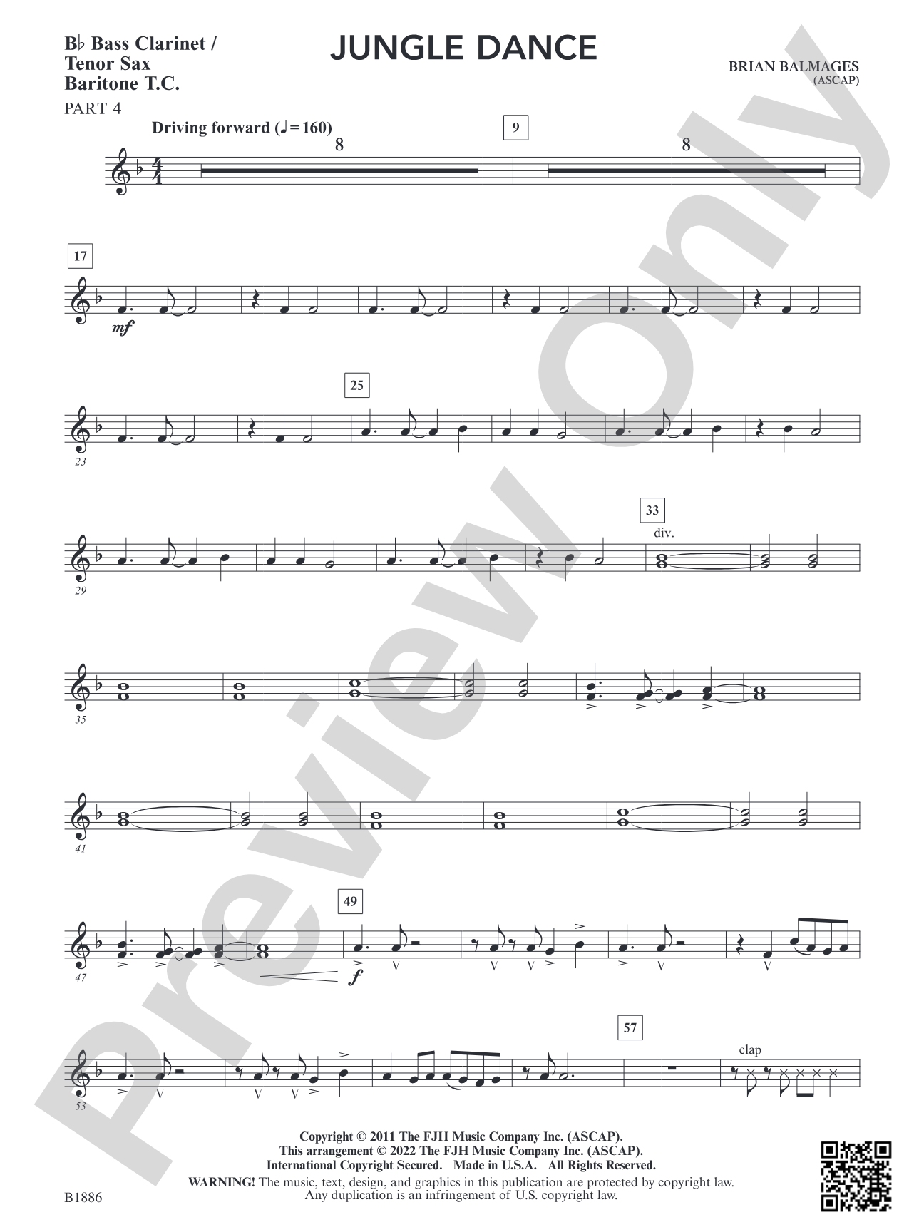 Jungle Dance: Part 4 - B-flat Bass Clarinet / Tenor Sax Baritone T.C.