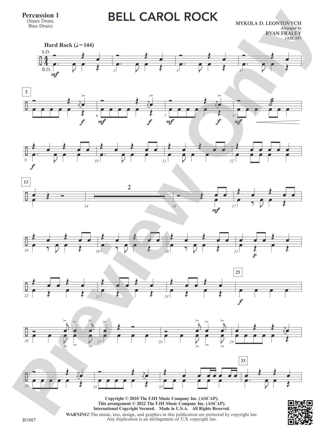 Bell Carol Rock: Percussion 1