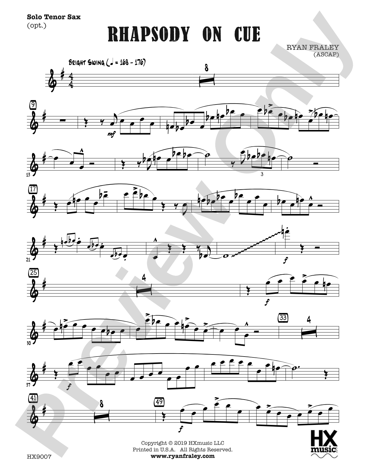 Rhapsody on Cue: Optional Solo Tenor Saxophone