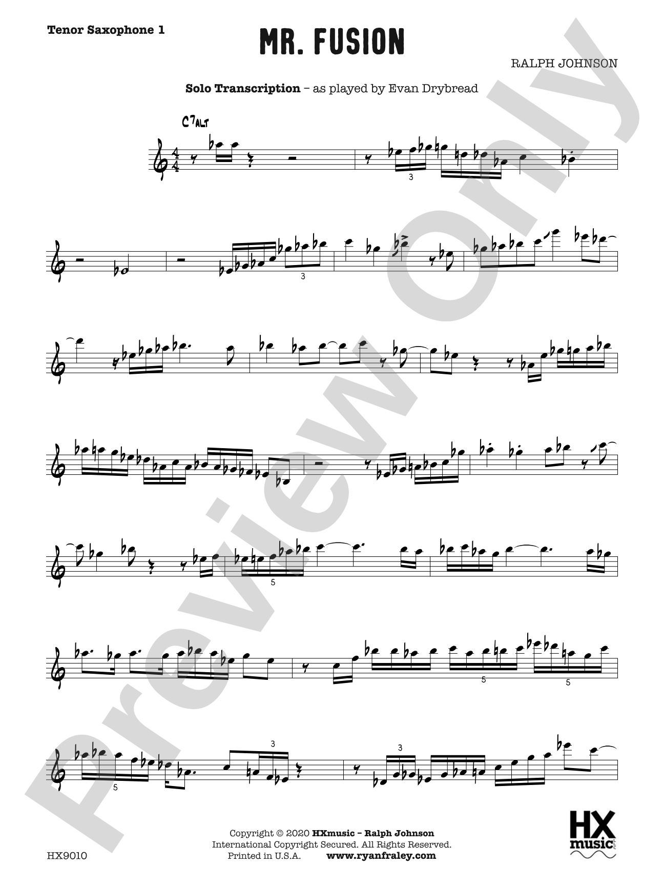 Mr. Fusion: B-flat Tenor Saxophone Solo Transcription