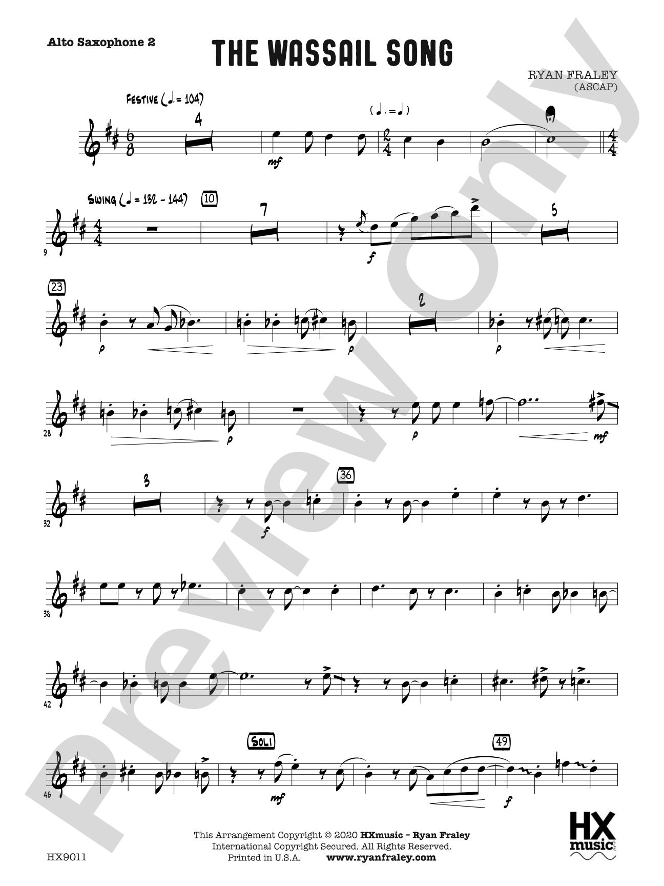 The Wassail Song: E-flat Alto Saxophone 2