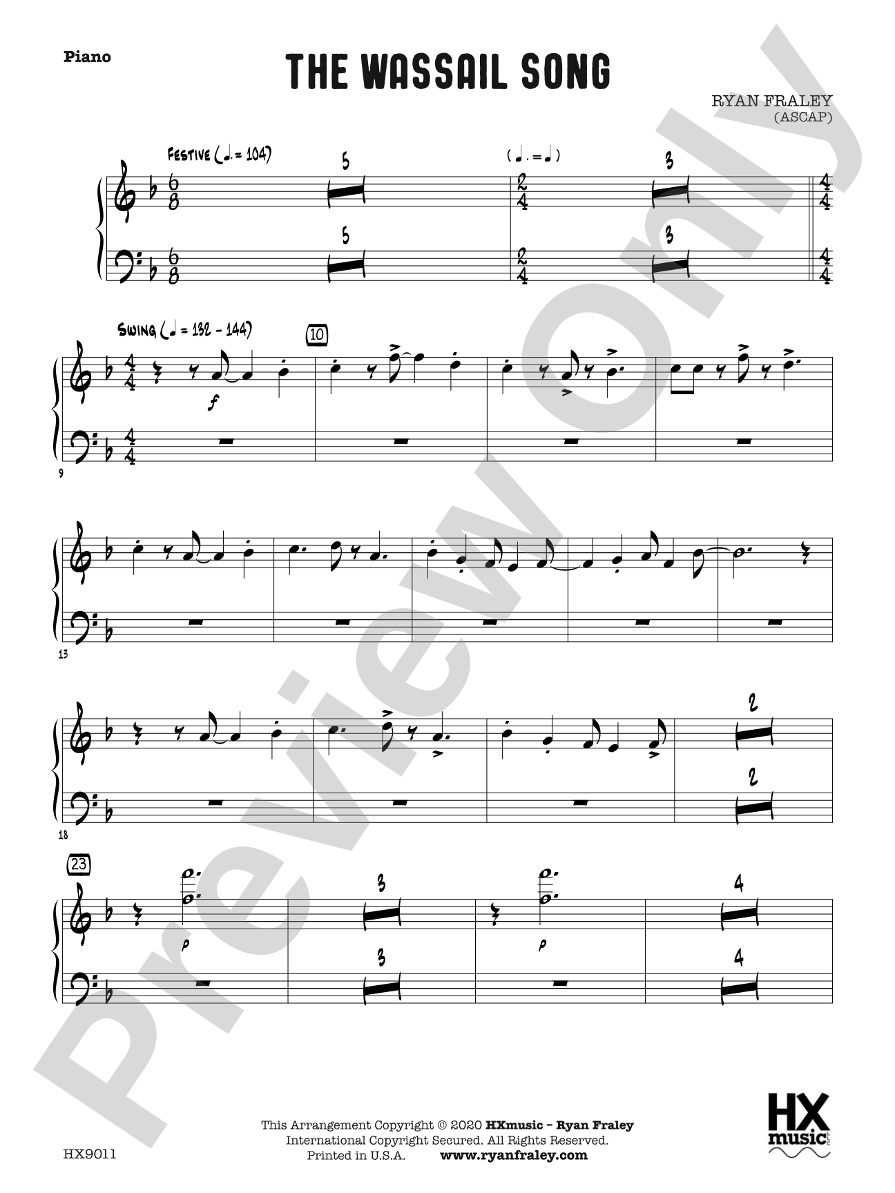 The Wassail Song: Piano