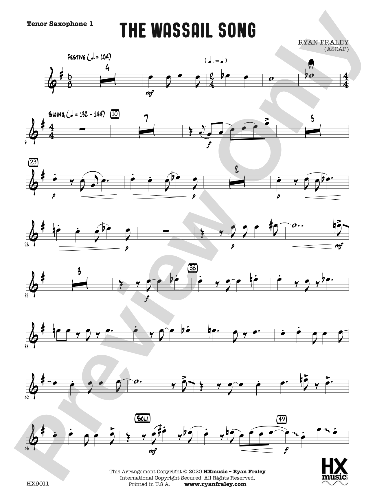 The Wassail Song: B-flat Tenor Saxophone 1