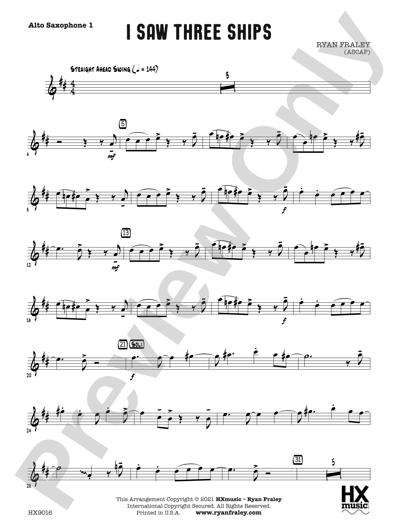 I Saw Three Ships: E-flat Alto Saxophone 1