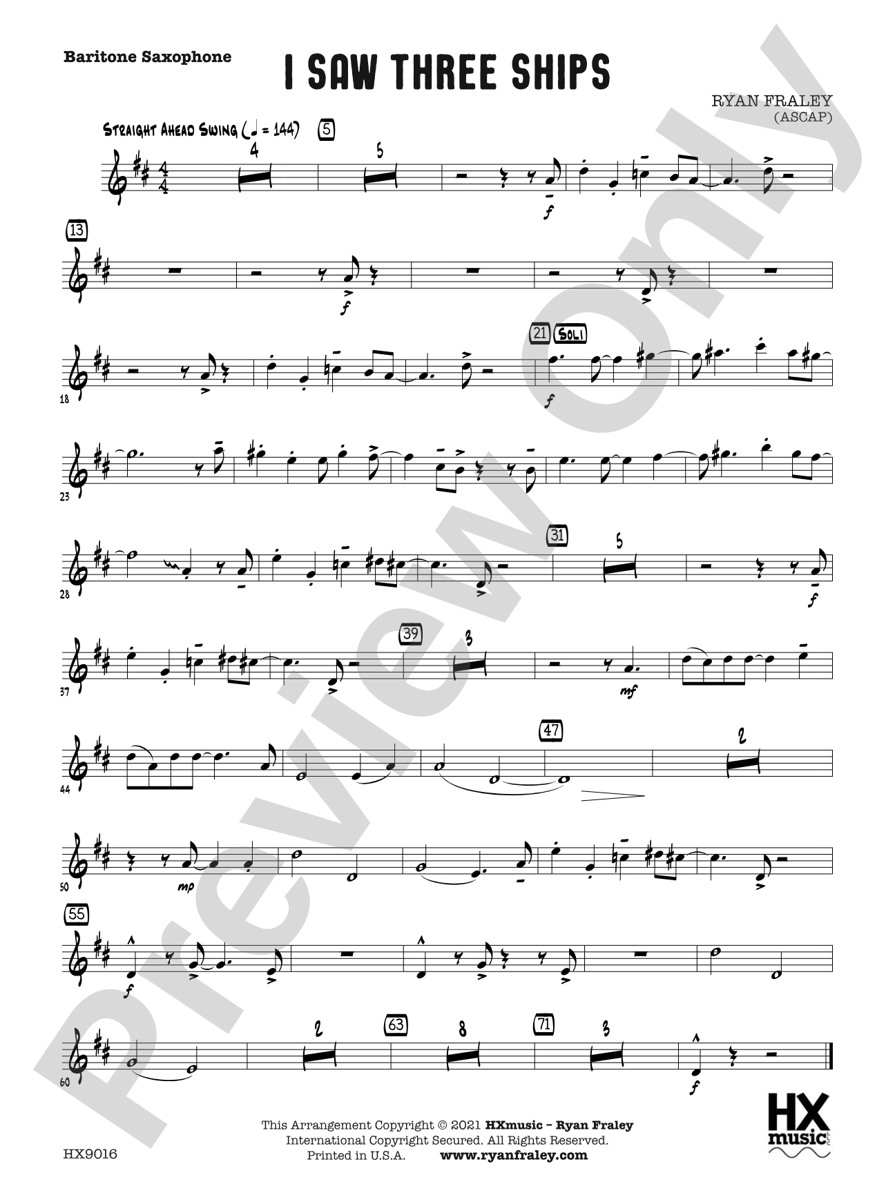 I Saw Three Ships: E-flat Baritone Saxophone