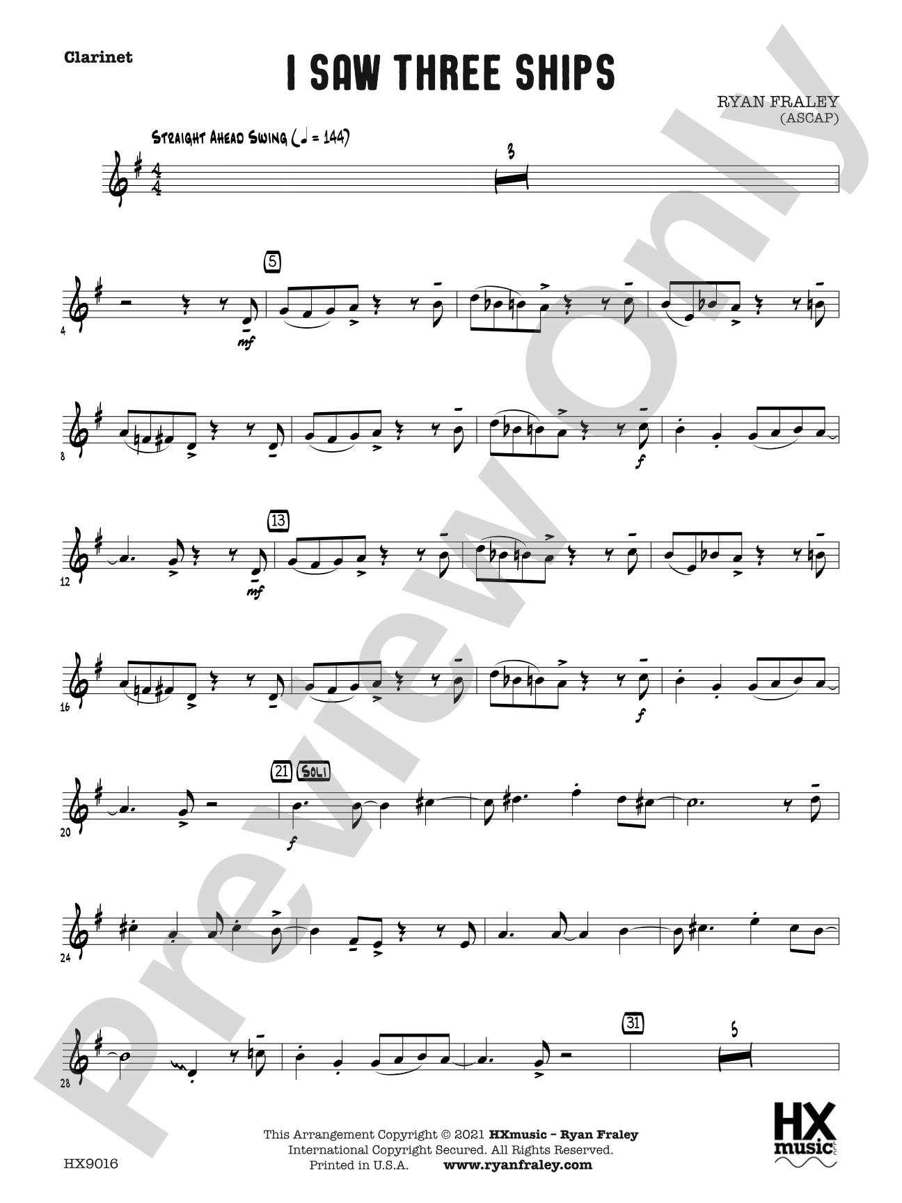 I Saw Three Ships: B-flat Clarinet