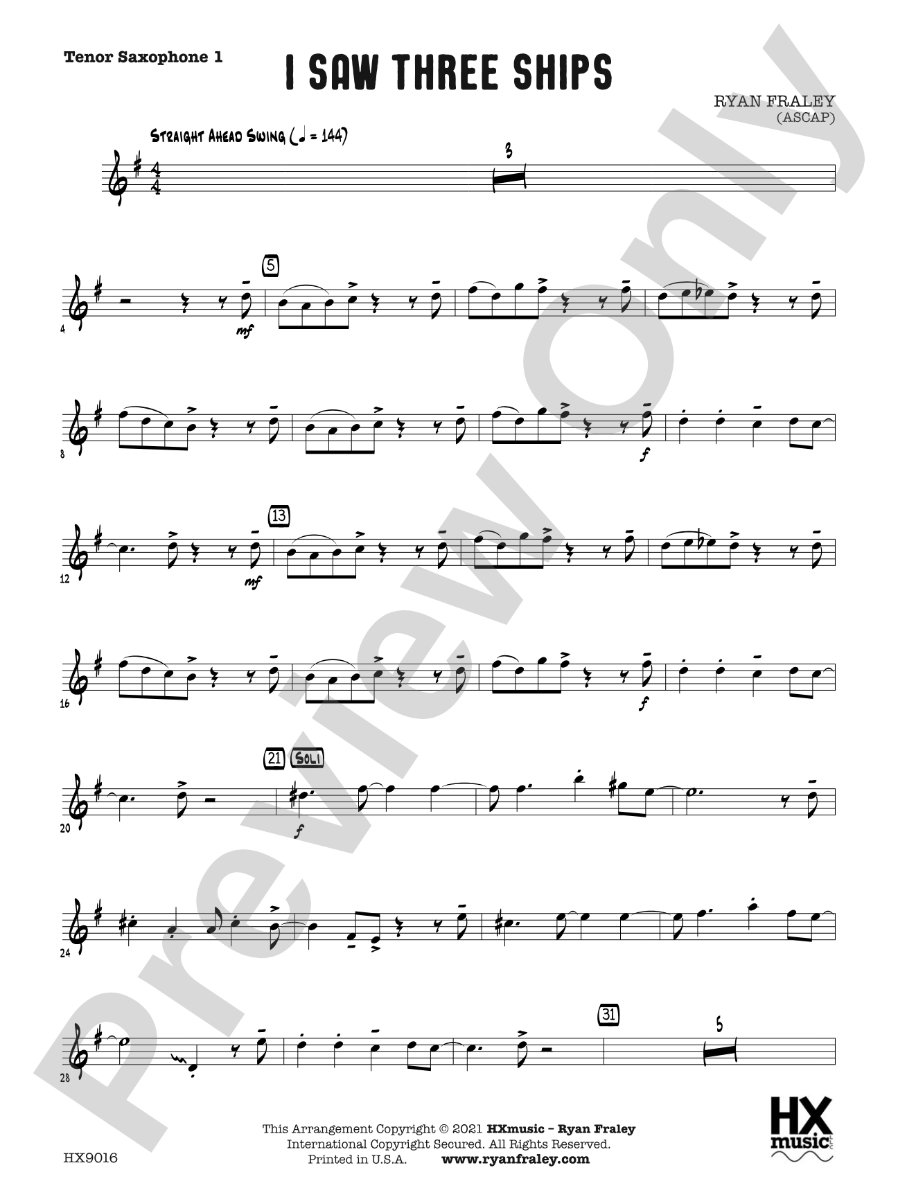 I Saw Three Ships: B-flat Tenor Saxophone 1