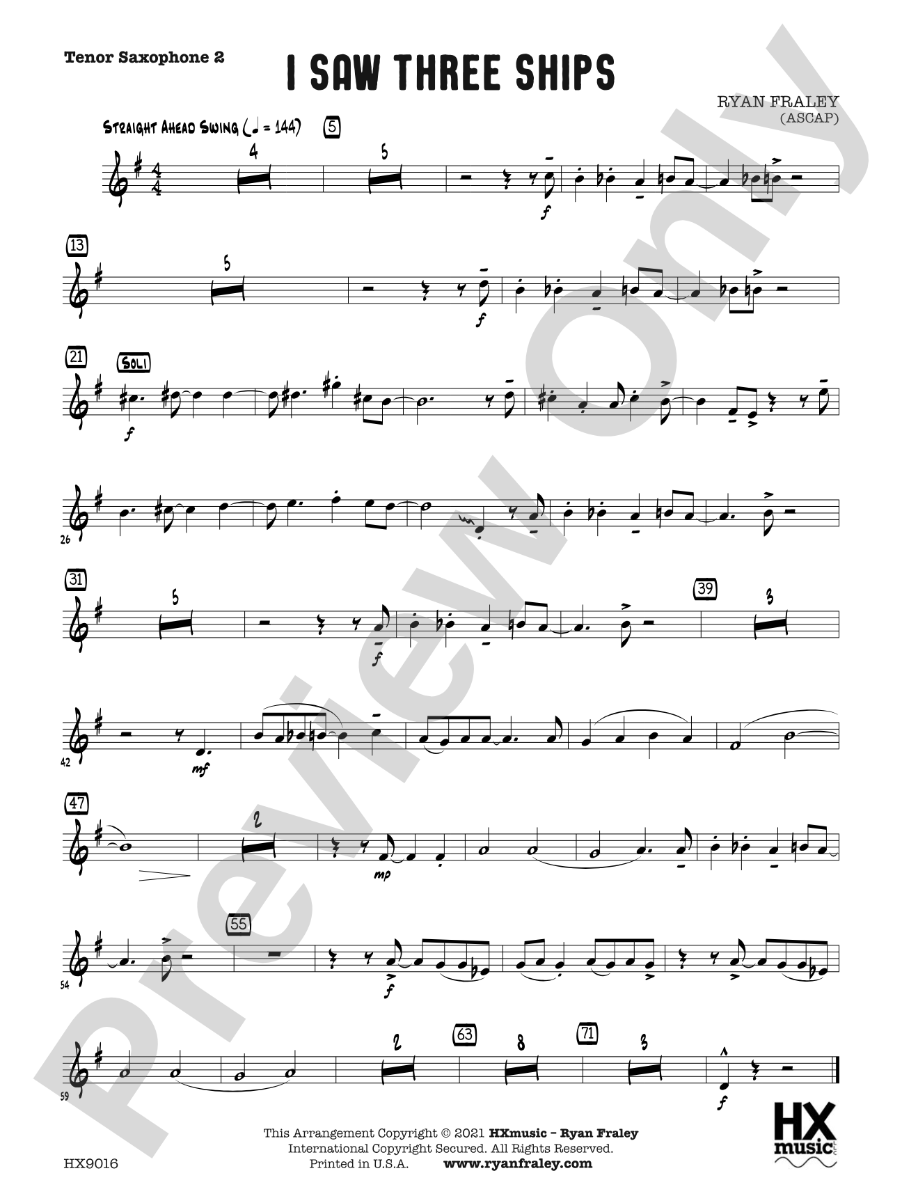 I Saw Three Ships: B-flat Tenor Saxophone 2