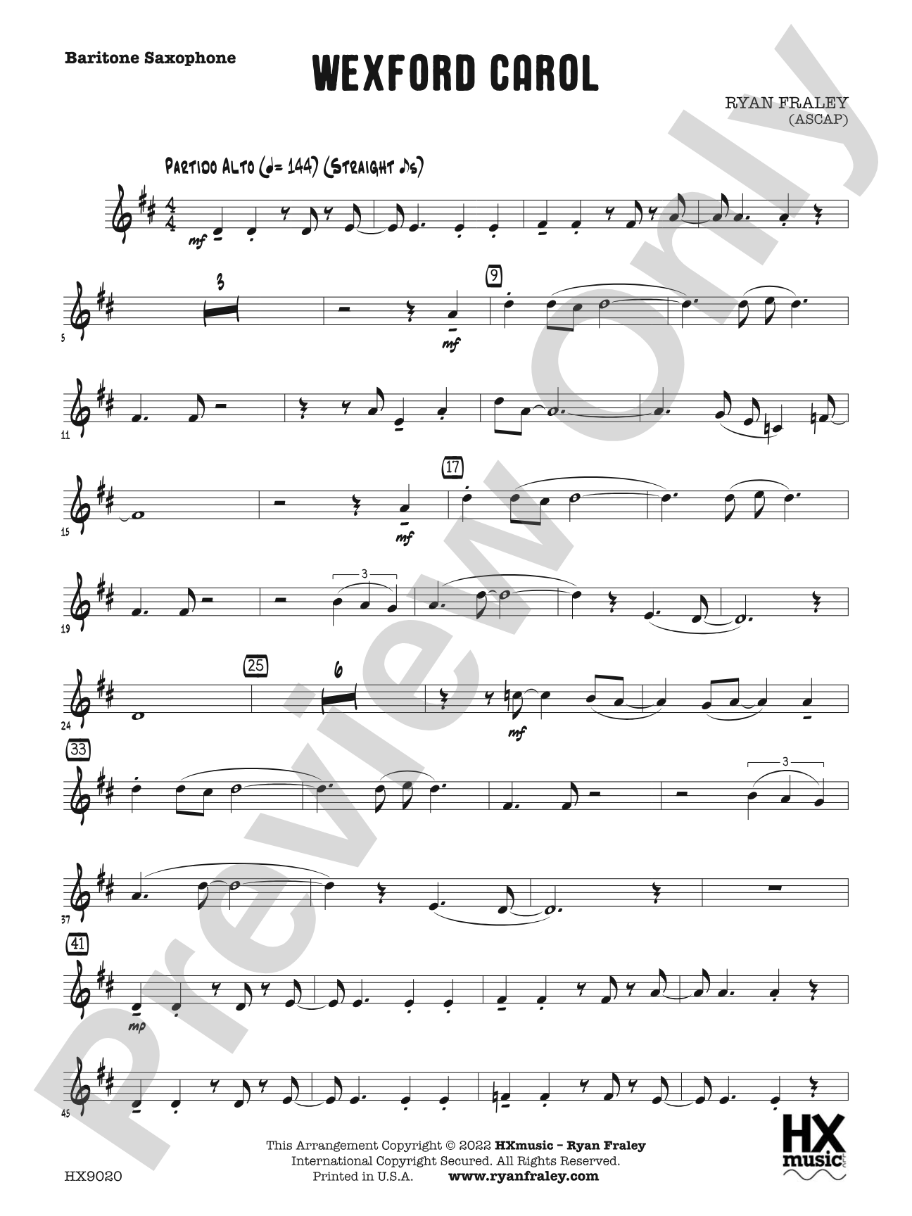 Wexford Carol: E-flat Baritone Saxophone