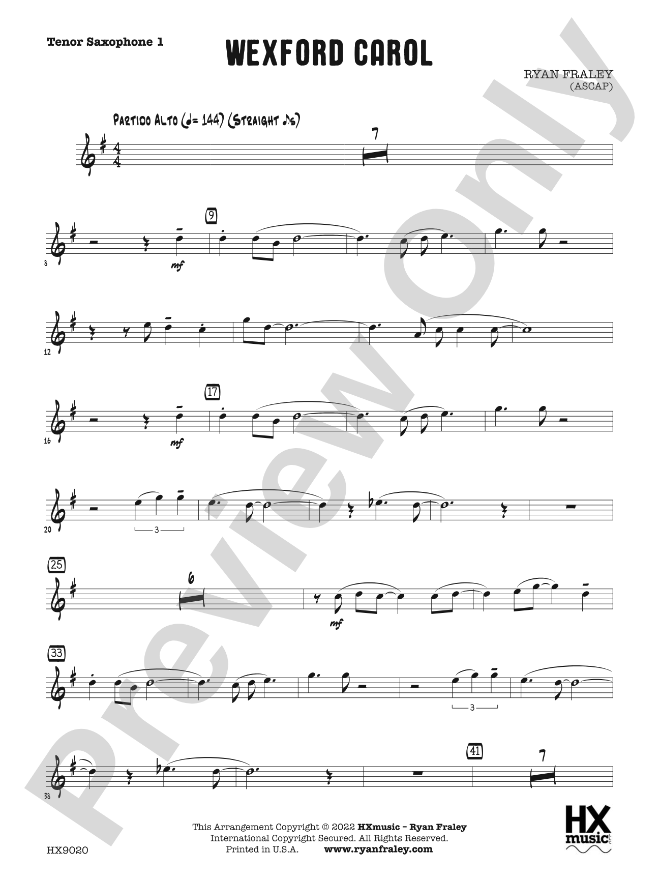 Wexford Carol: B-flat Tenor Saxophone 1