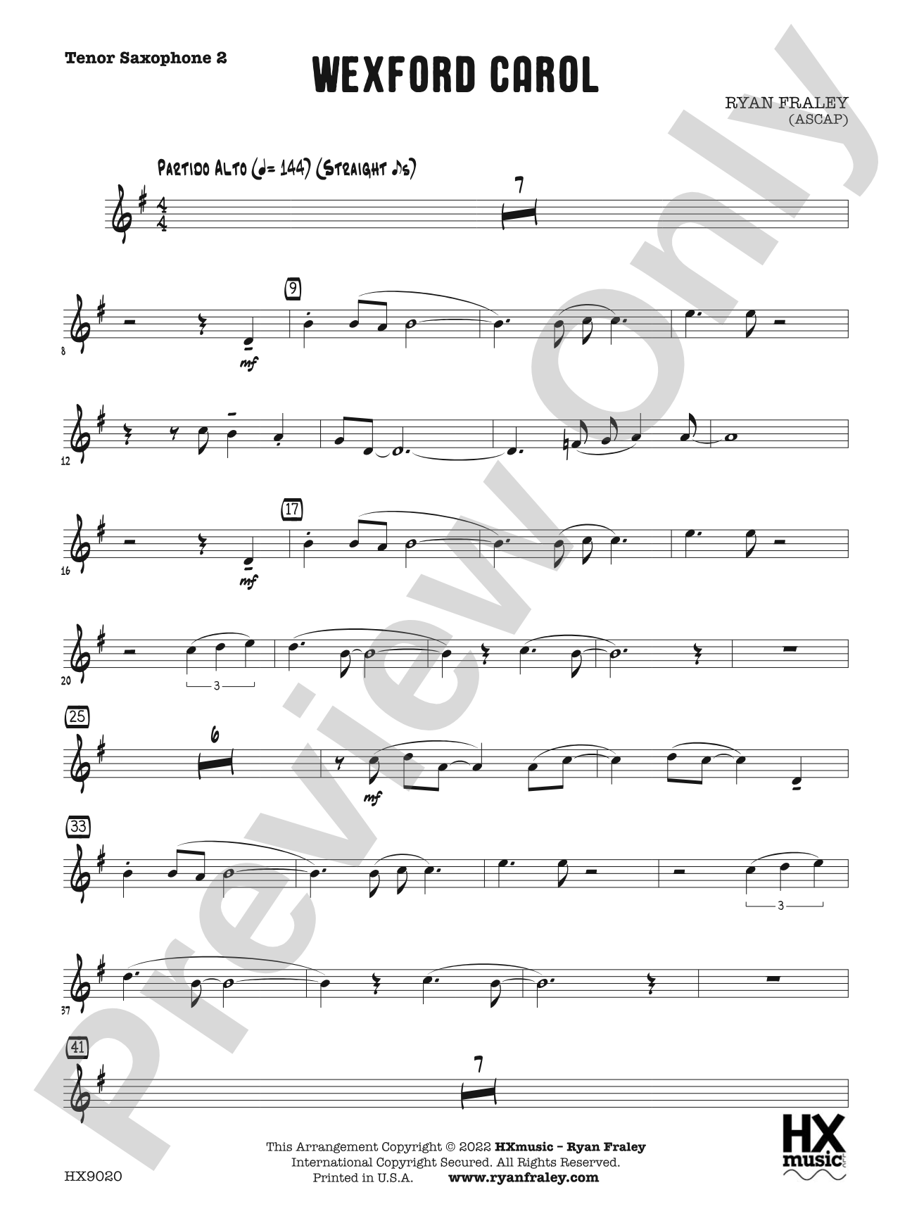 Wexford Carol: B-flat Tenor Saxophone 2