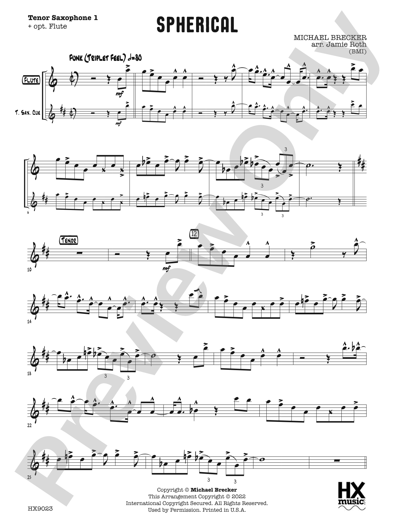 Spherical: B-flat Tenor Saxophone 1 (Optional Flute)