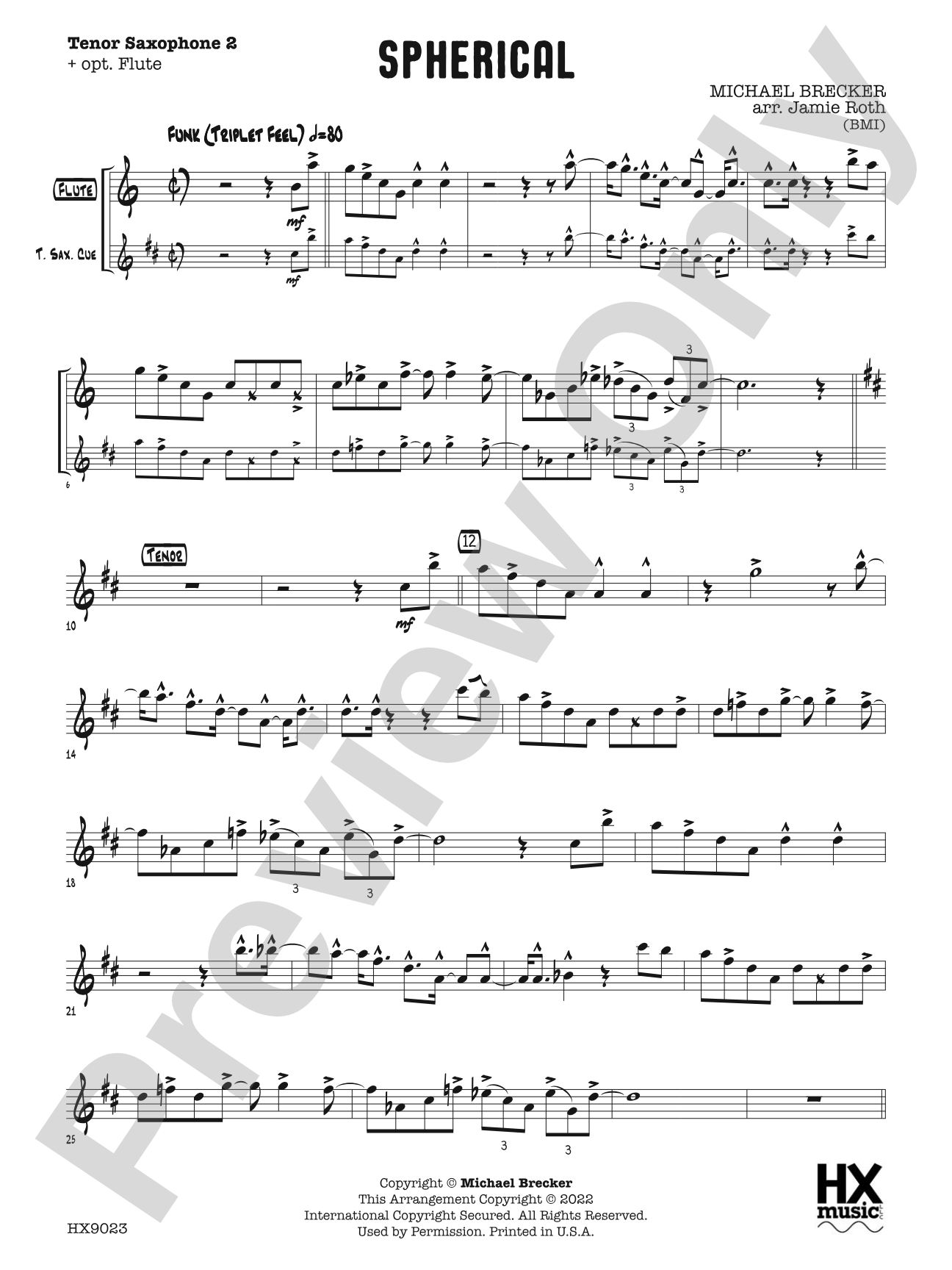 Spherical: B-flat Tenor Saxophone 2 (Optional Flute)