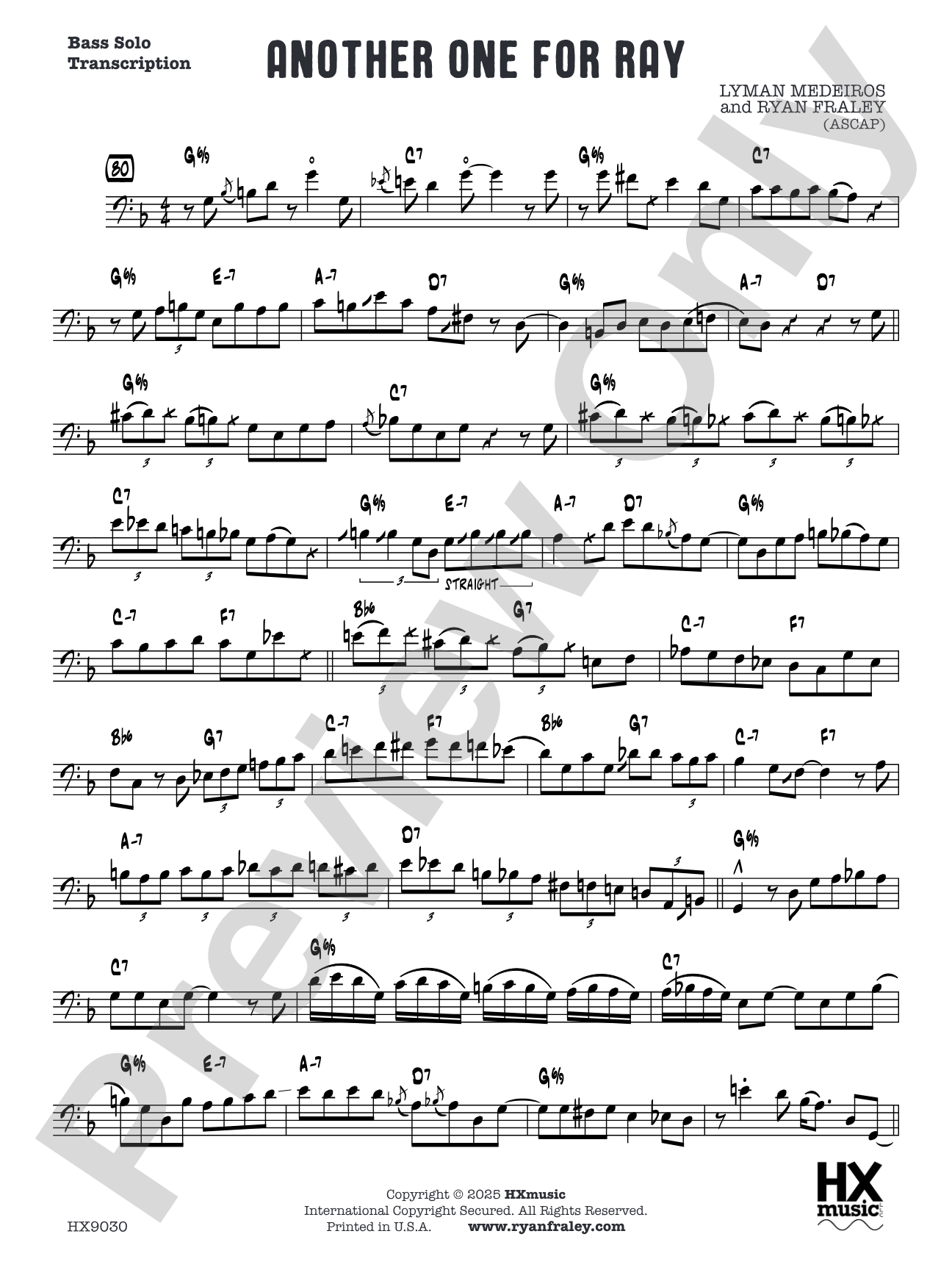 Another One for Ray: Bass Solo Transcription