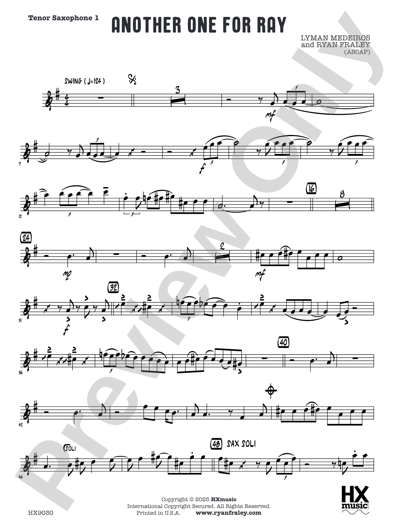 Another One for Ray: Tenor Saxophone 1