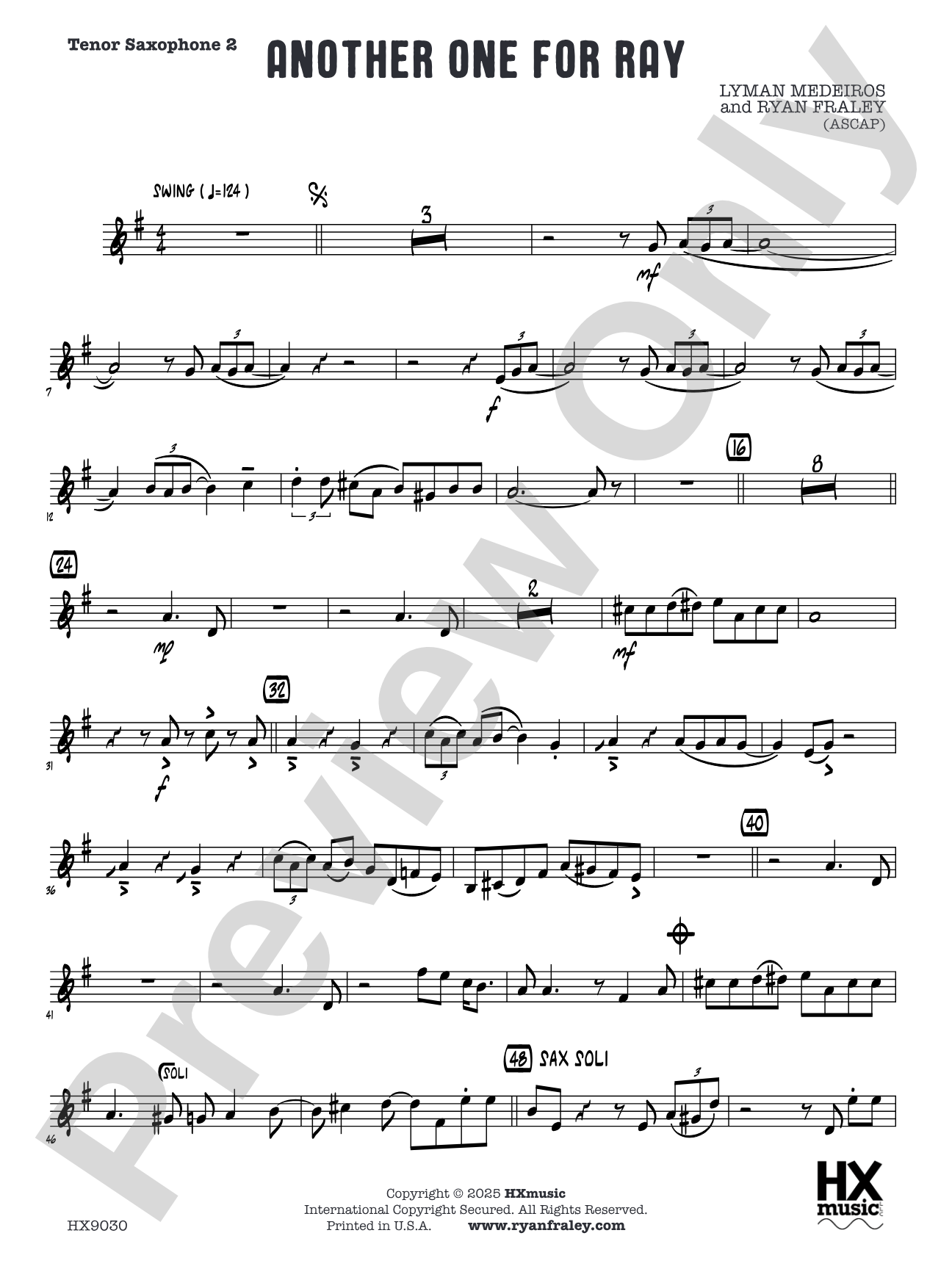 Another One for Ray: Tenor Saxophone 2