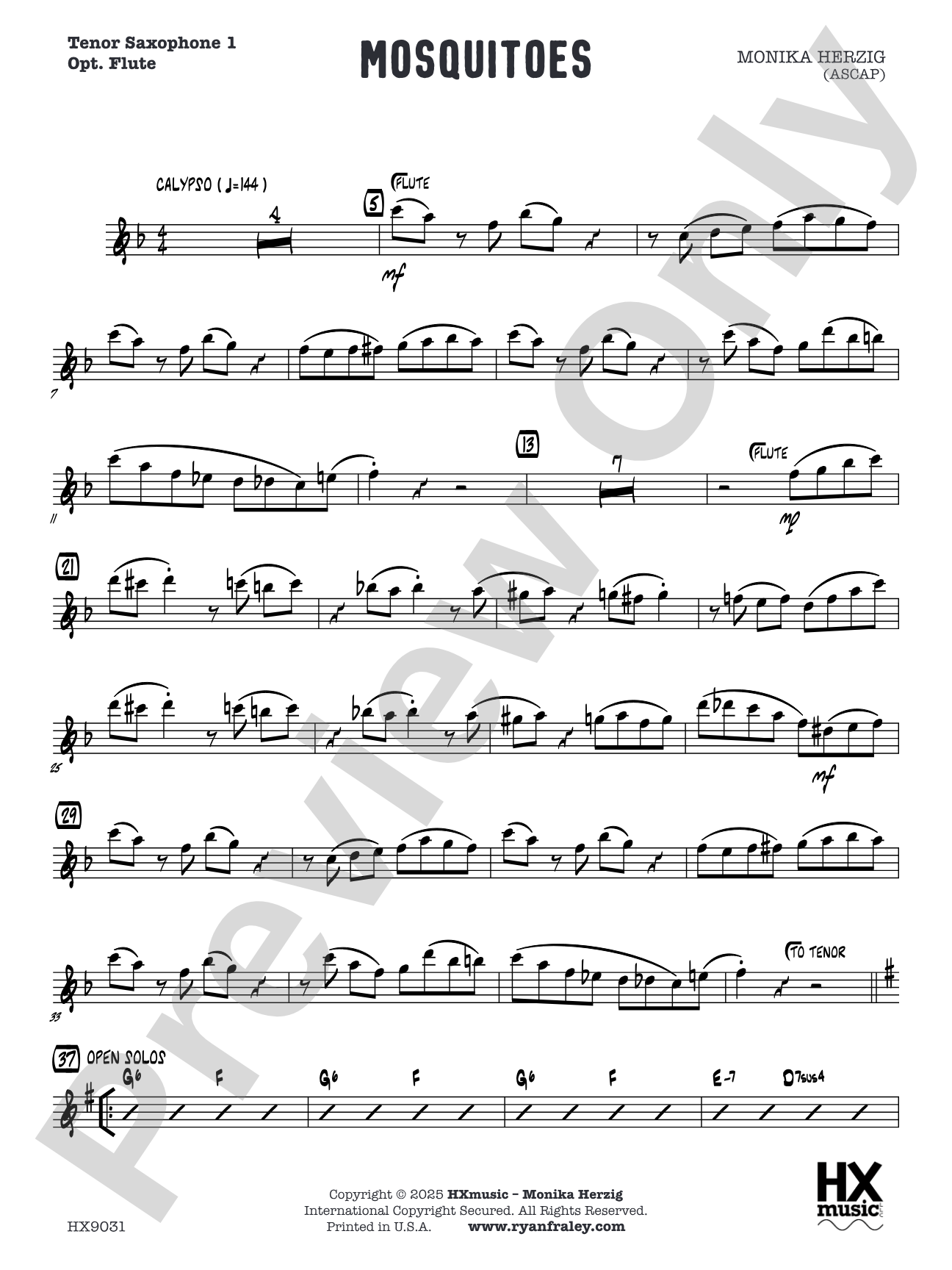 Mosquitoes: Tenor Saxophone 1 (Optional Flute)