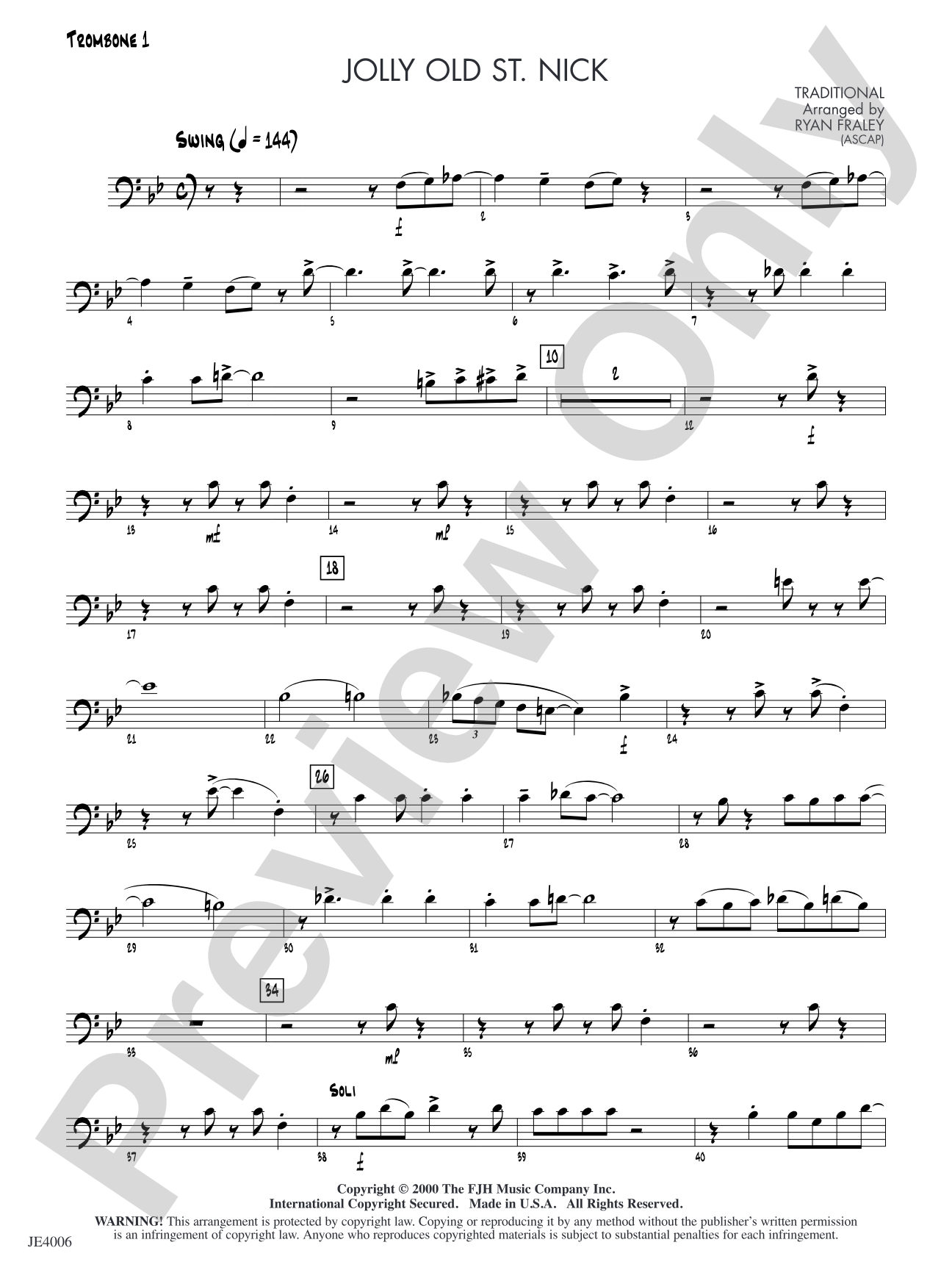 Jolly Old St. Nick: Trombone 1