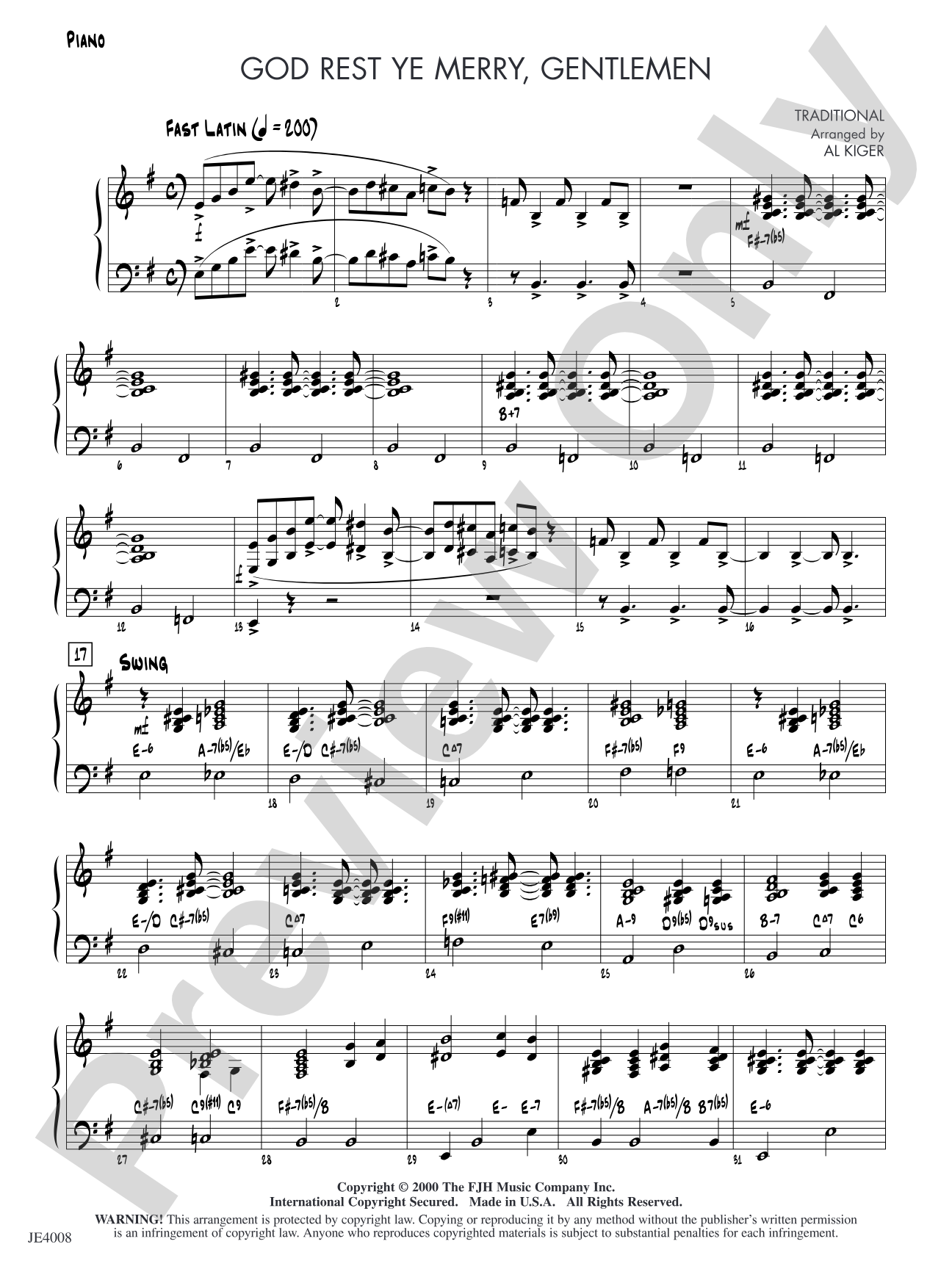 God Rest Ye Merry, Gentlemen: Piano
