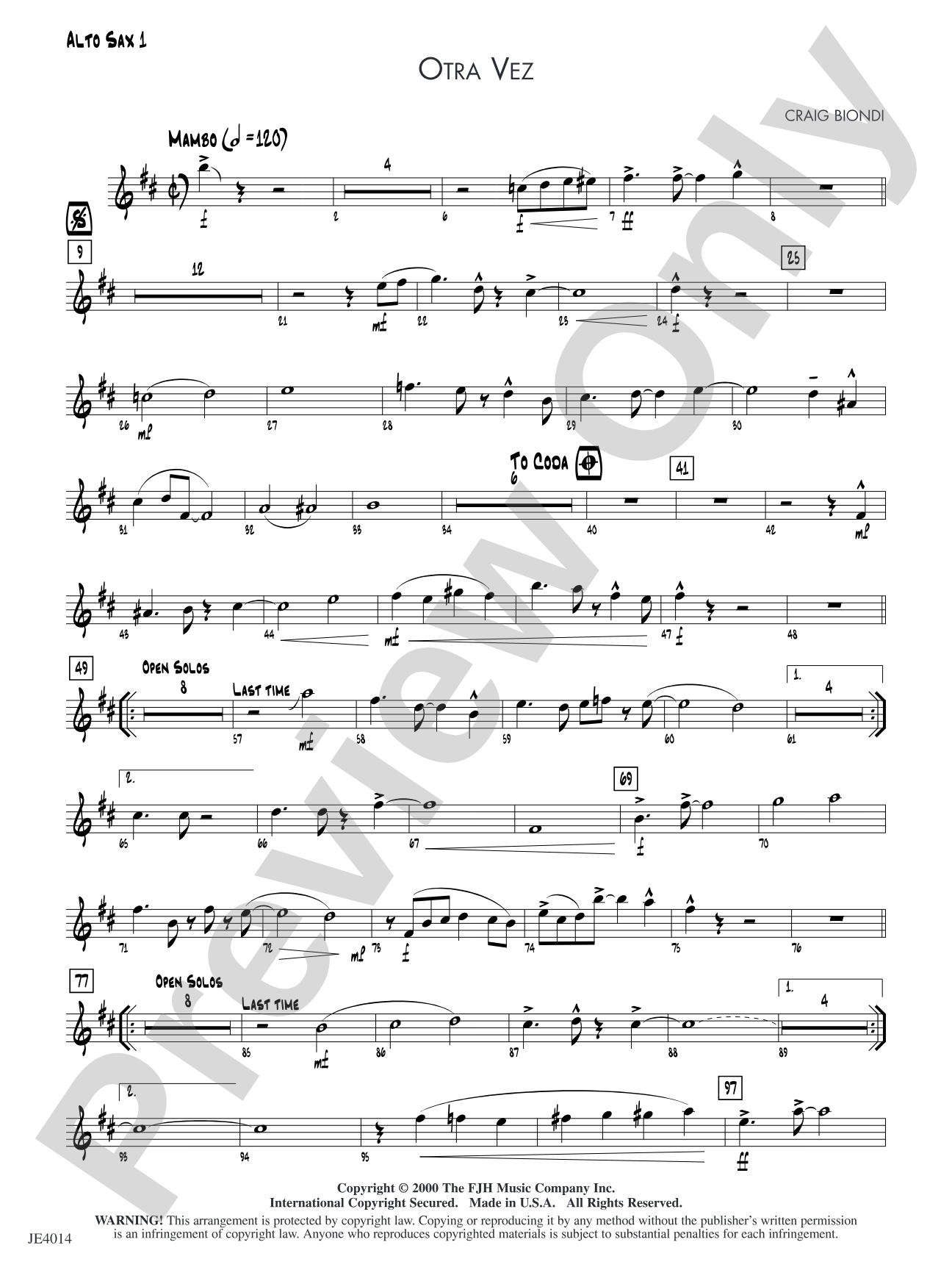 Otra Vez: Alto Sax 1