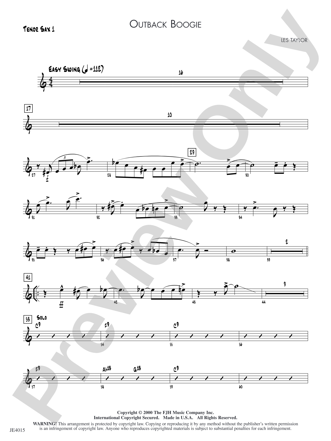 Outback Boogie: Tenor Sax 1