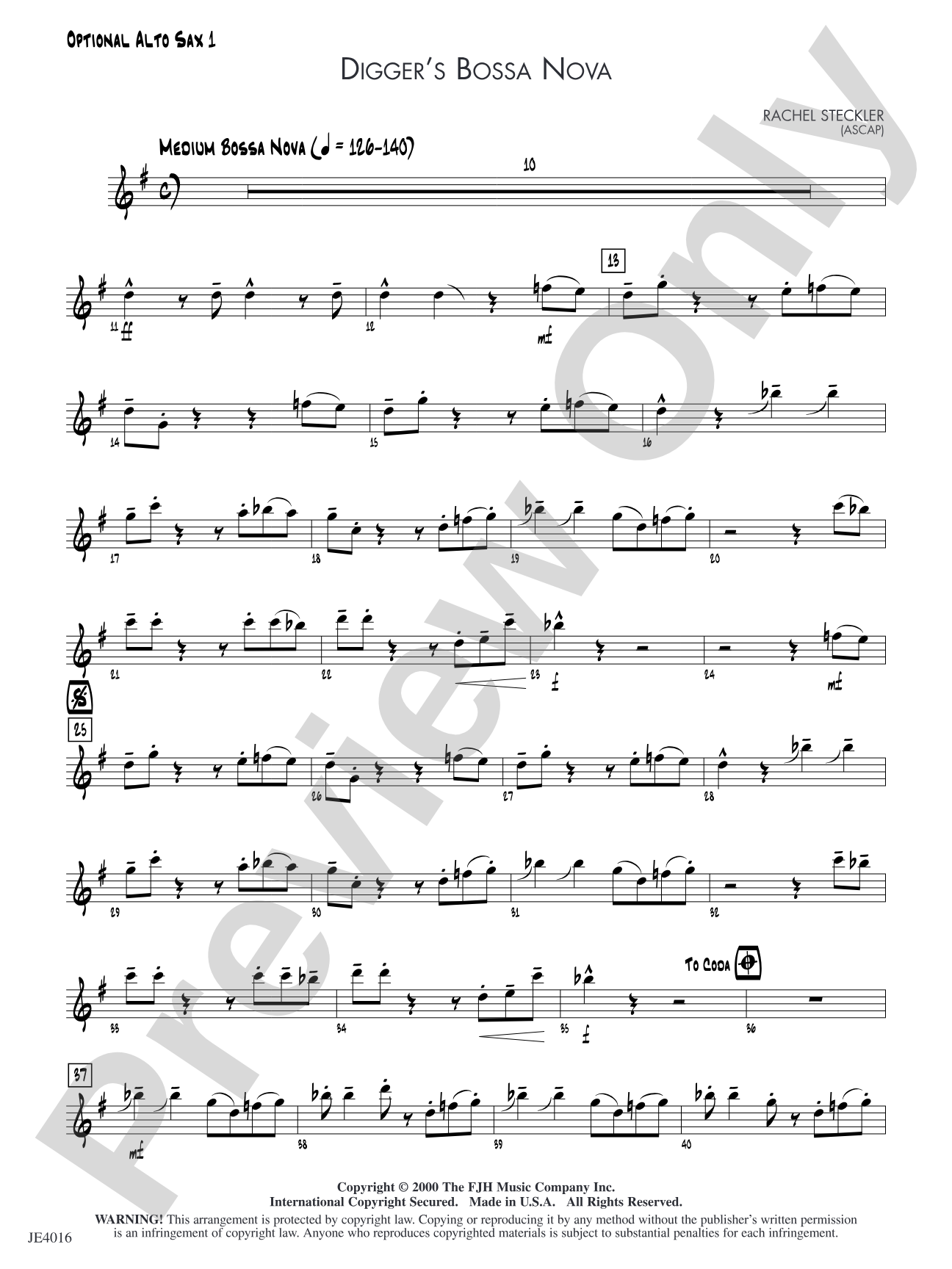 Digger's Bossa Nova: Optional Alto Sax 1